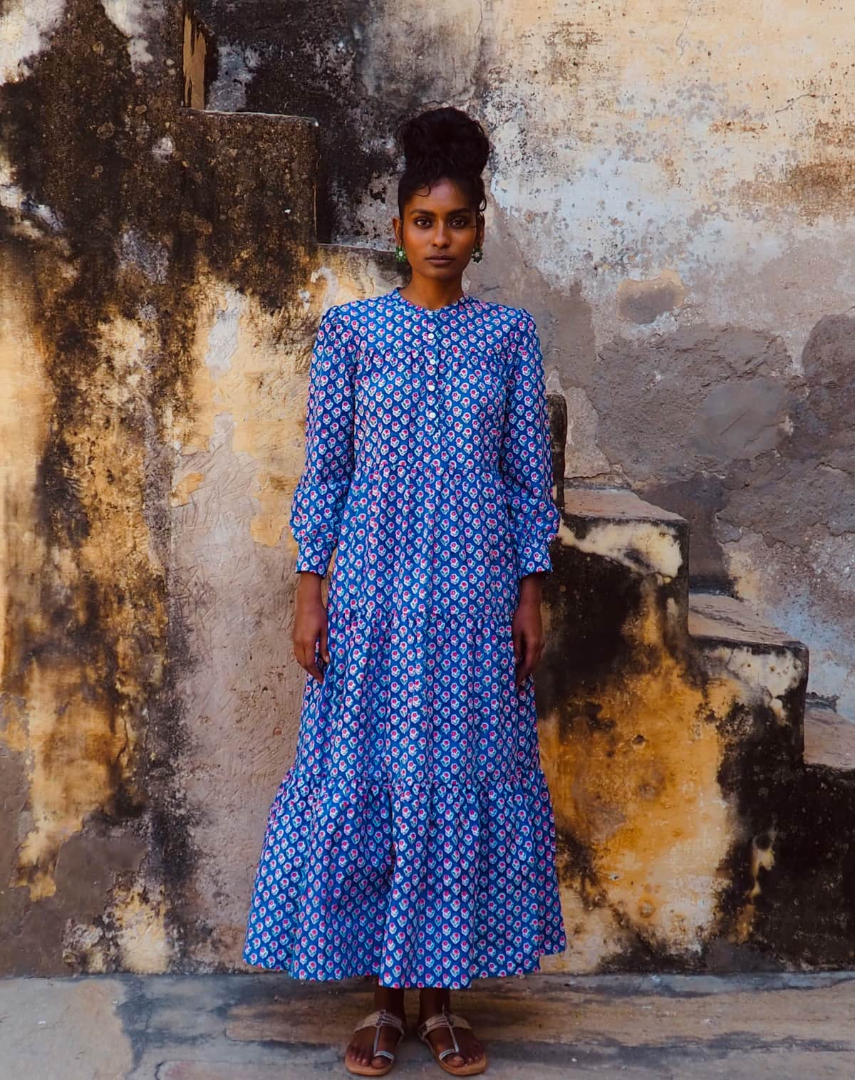 Pink City Prints Georgie Dress in Navy Perfume Polka Print