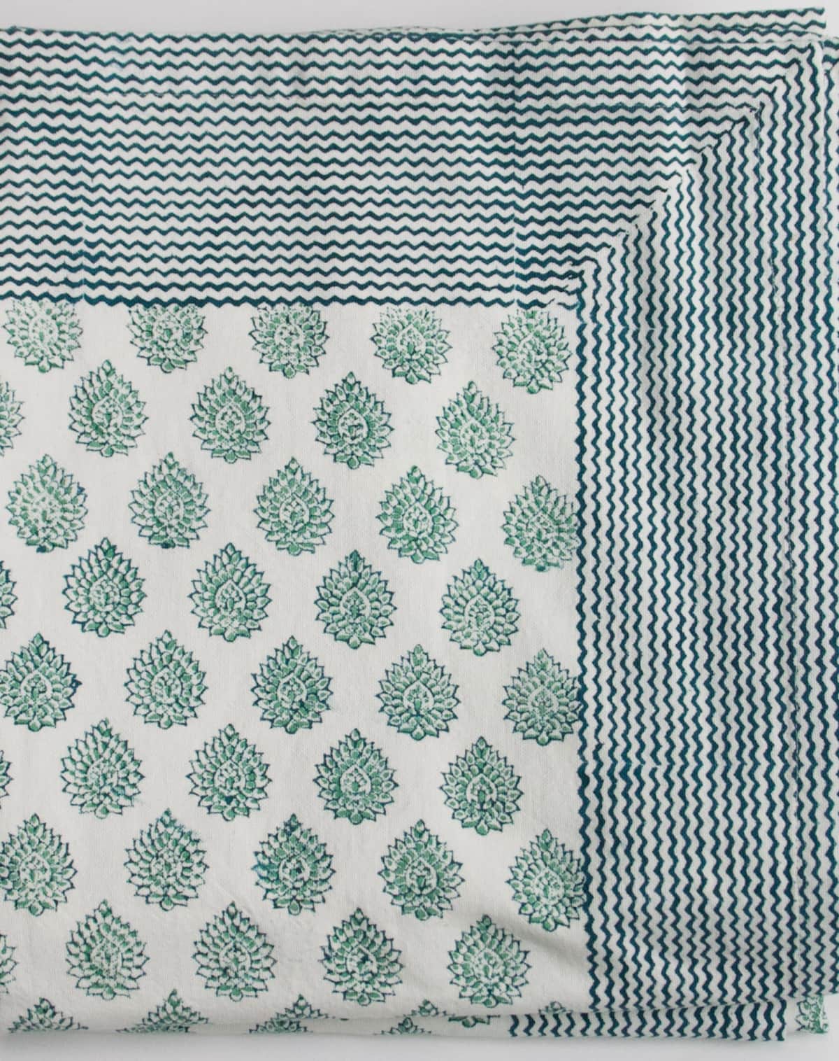 Karlijn Van Driel Block Printed Cotton Tablecloth in Lotus Green