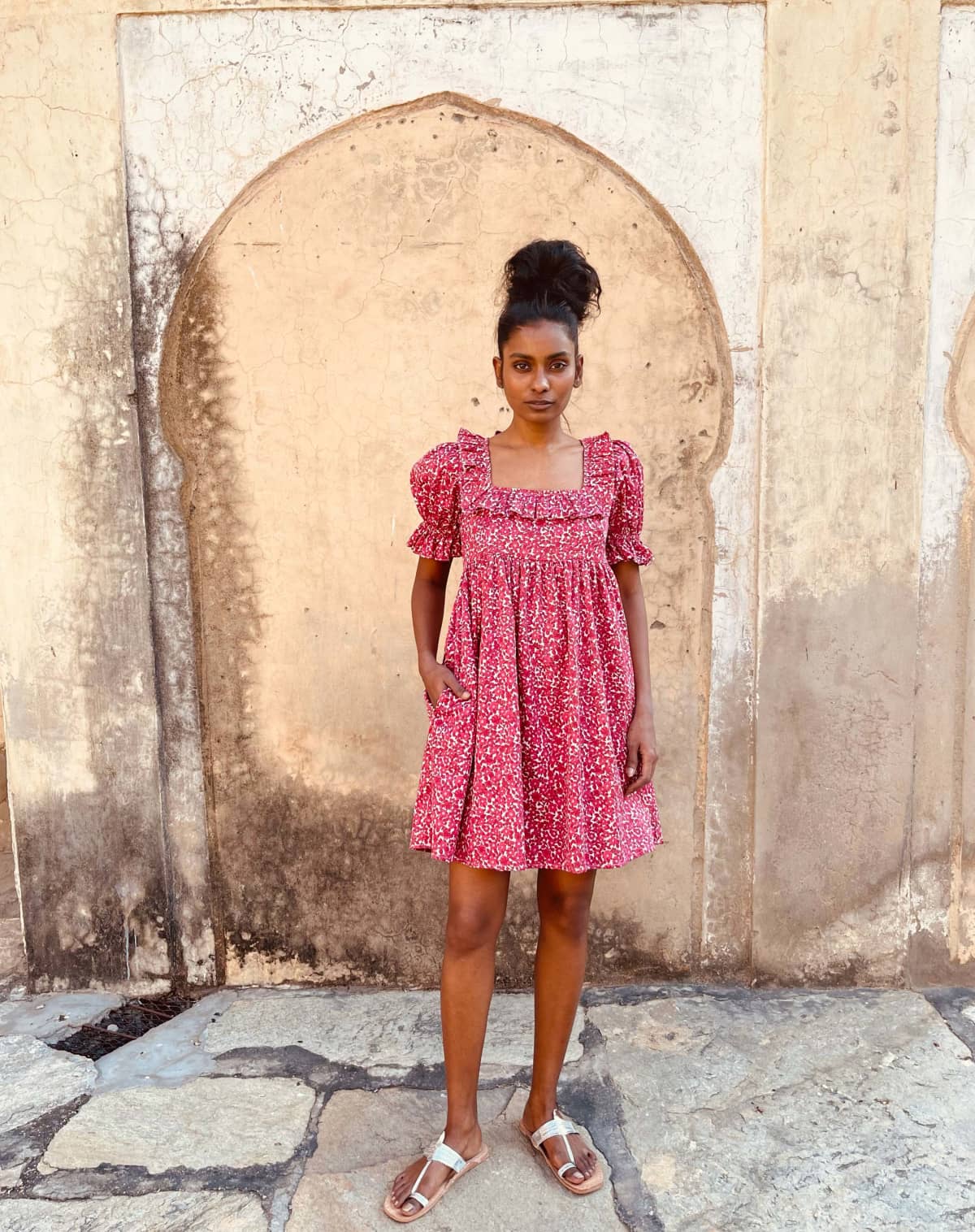 Pink City Prints Maya Mini Dress in Hot Pink Meadow Print