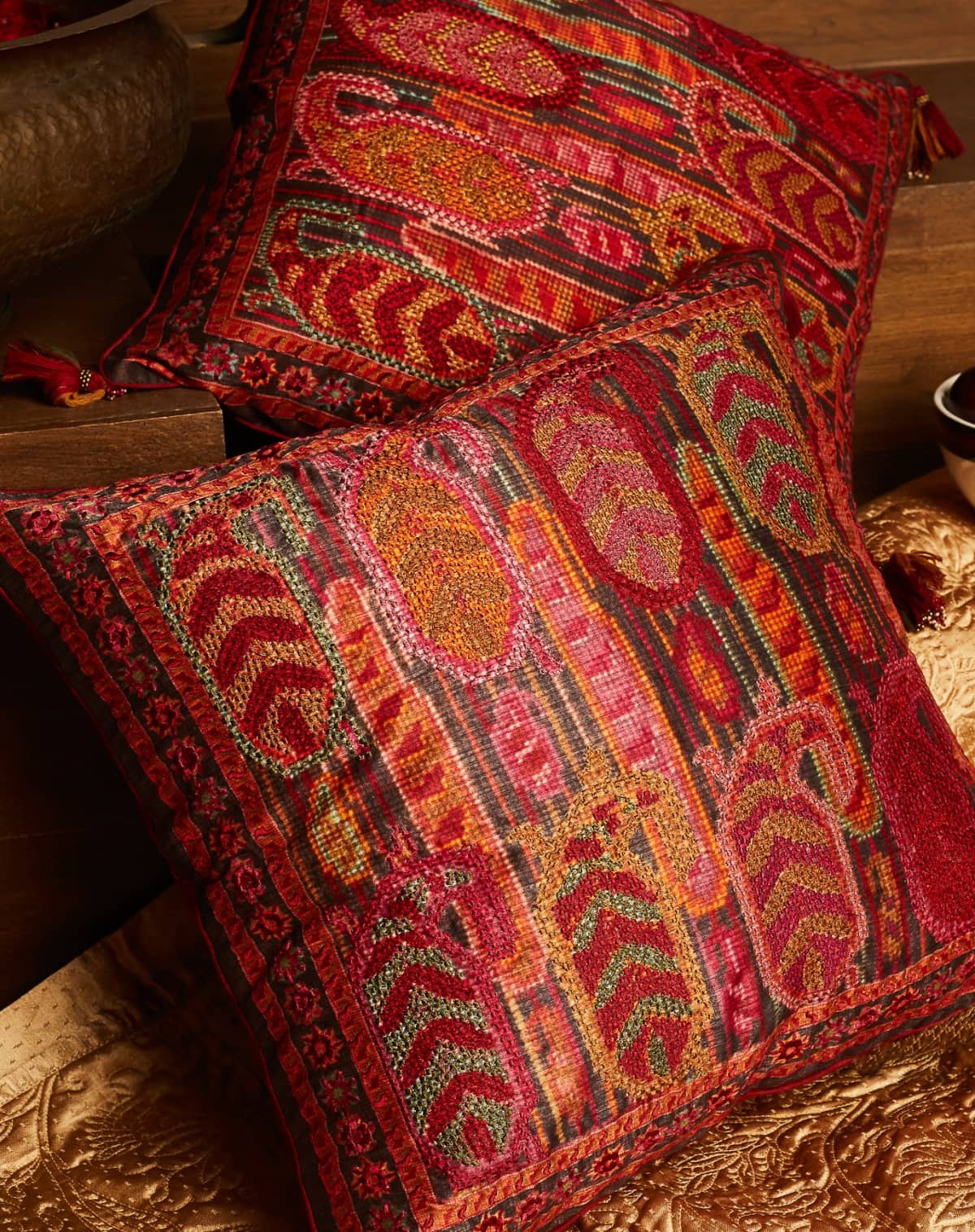 Ritu Kumar Padmana Mysore Silk Cushion in Maroon