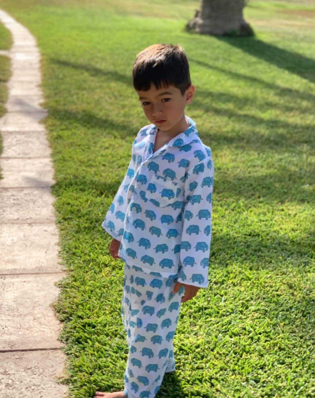 The Almirah Kids Cotton Pyjamas in Blue Elephant Print