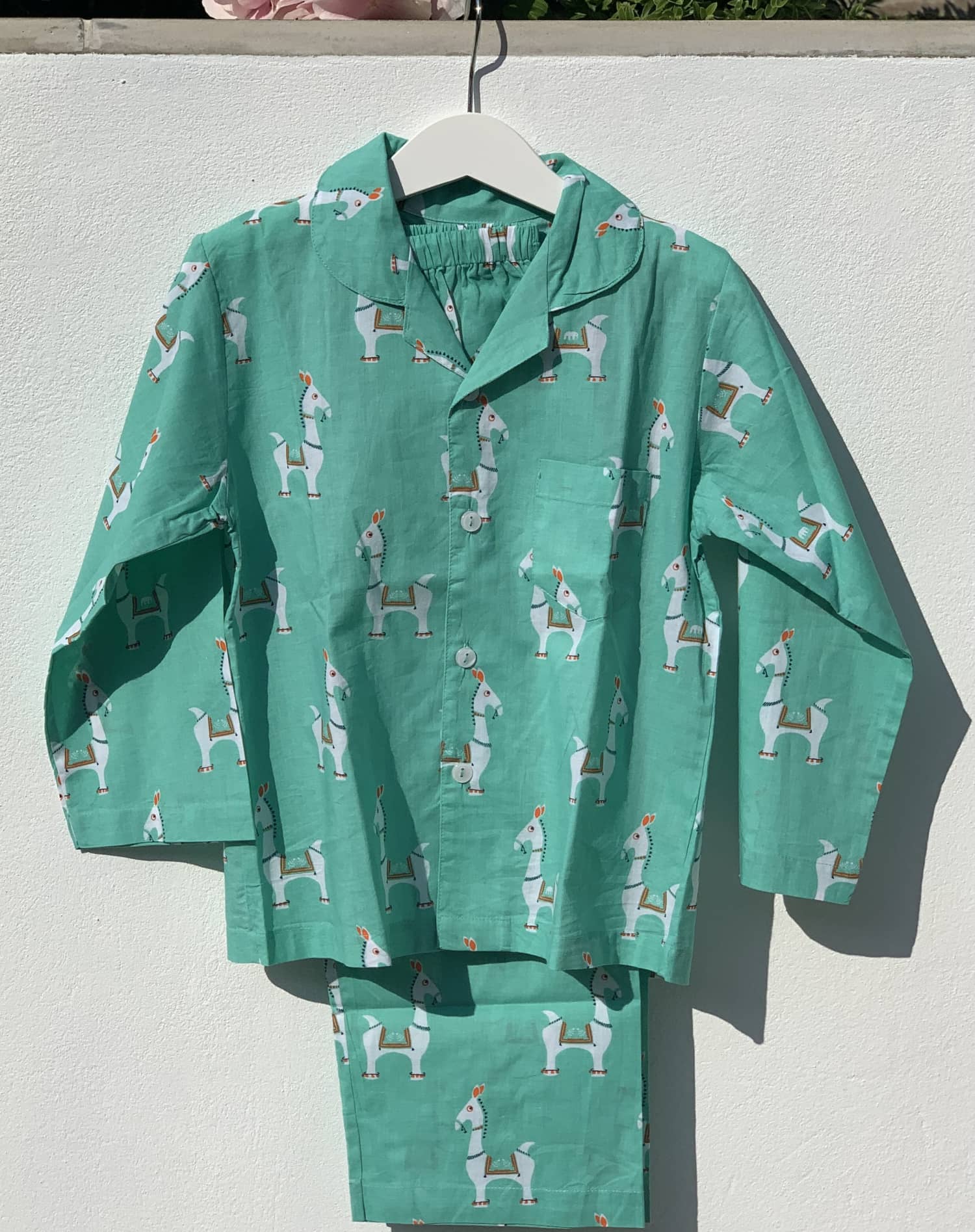 The Almirah Kids Cotton Pyjamas in Green Llama Print