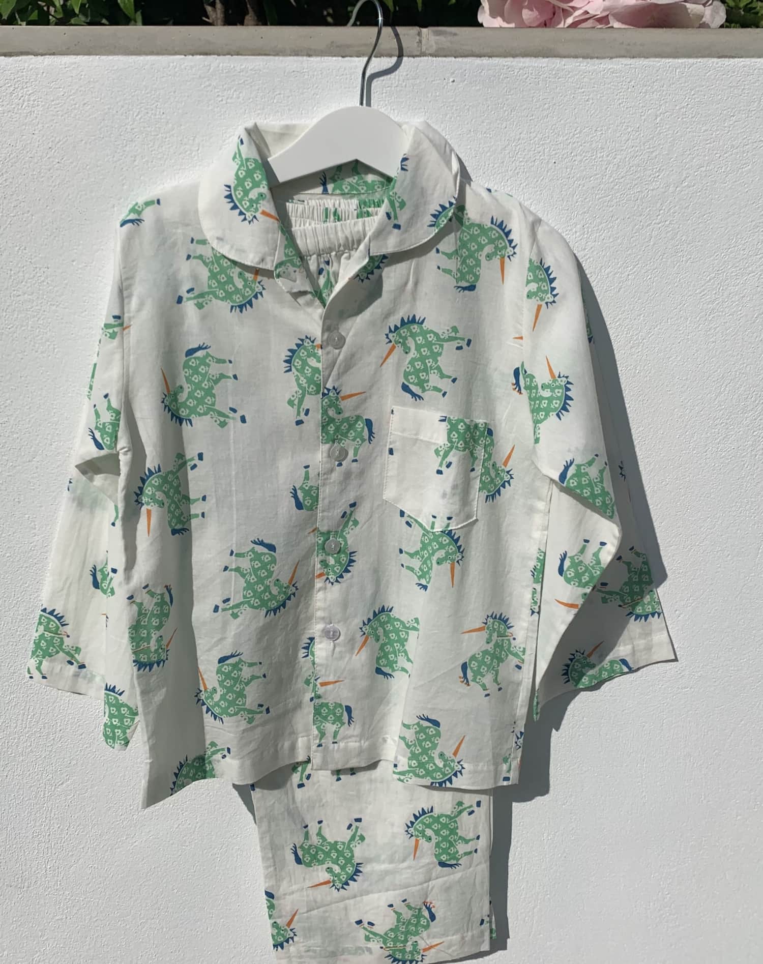 The Almirah Kids Cotton Pyjamas in Green Unicorn Print