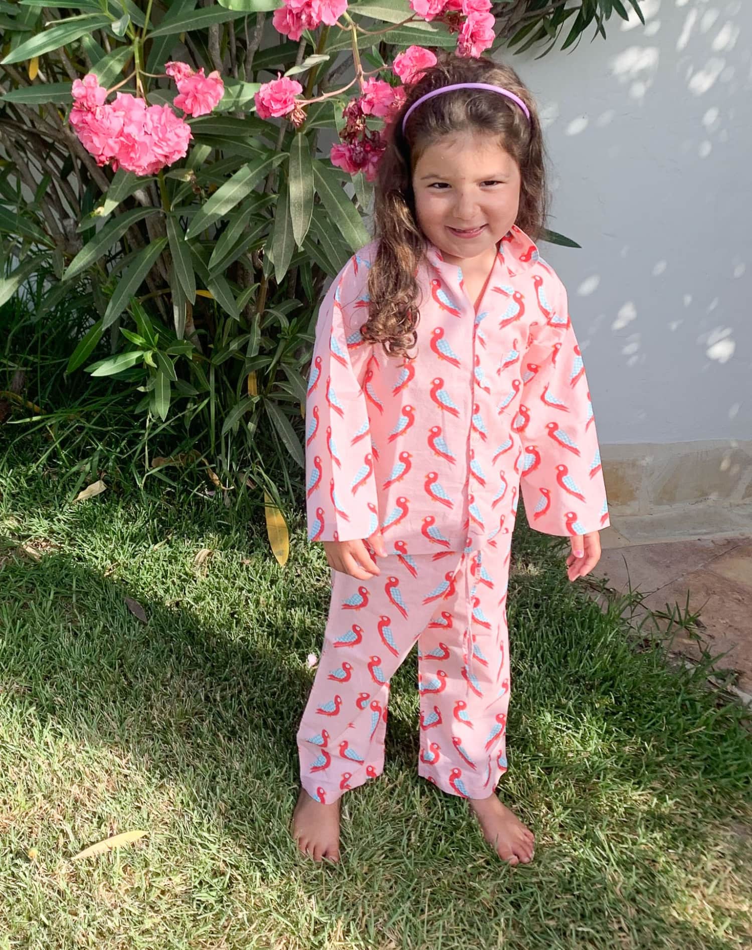 The Almirah Kids Cotton Pyjamas in Pink Parrot Print