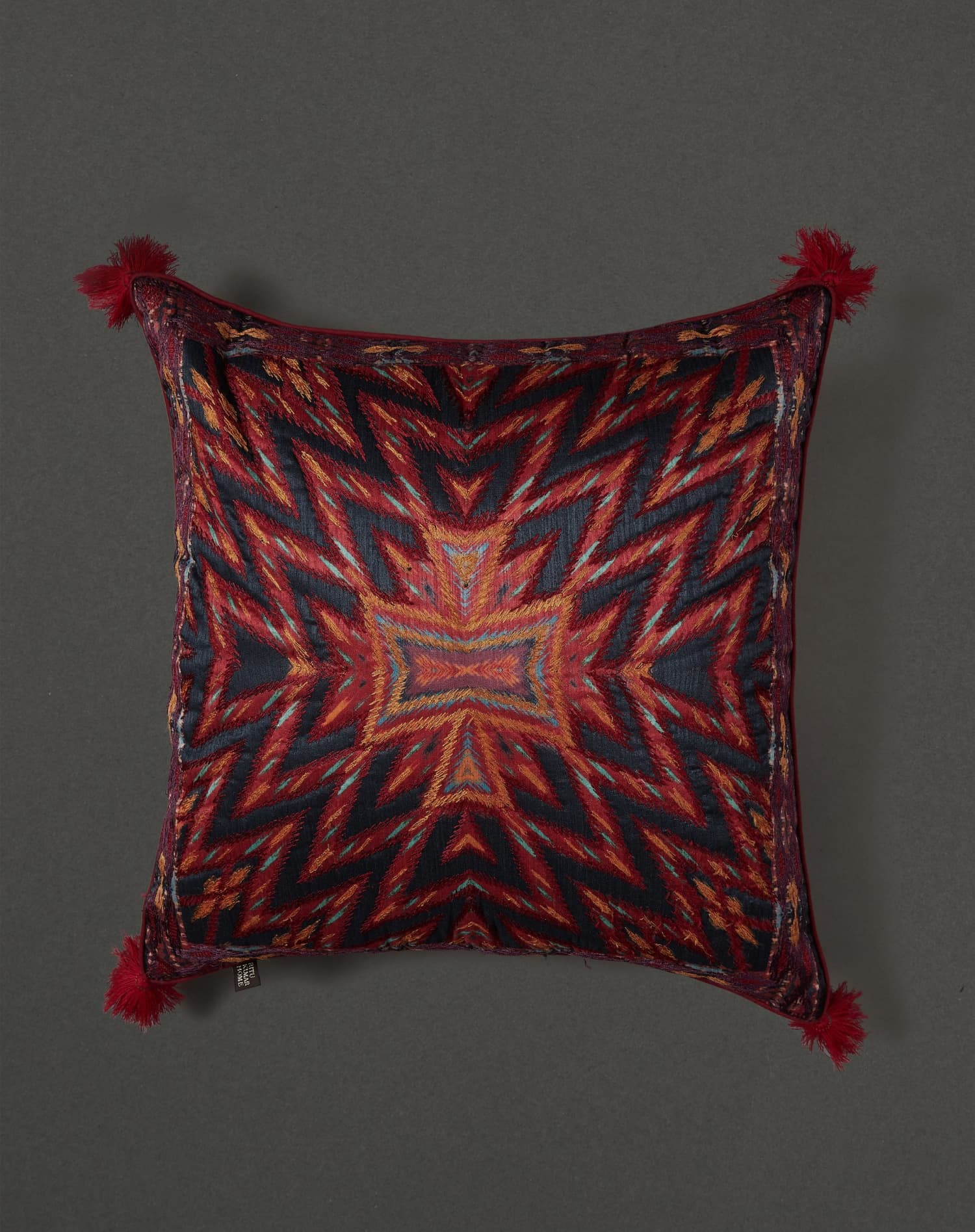 Ritu Kumar Small Ikat Cushion in Orange and Blue Mysore Silk