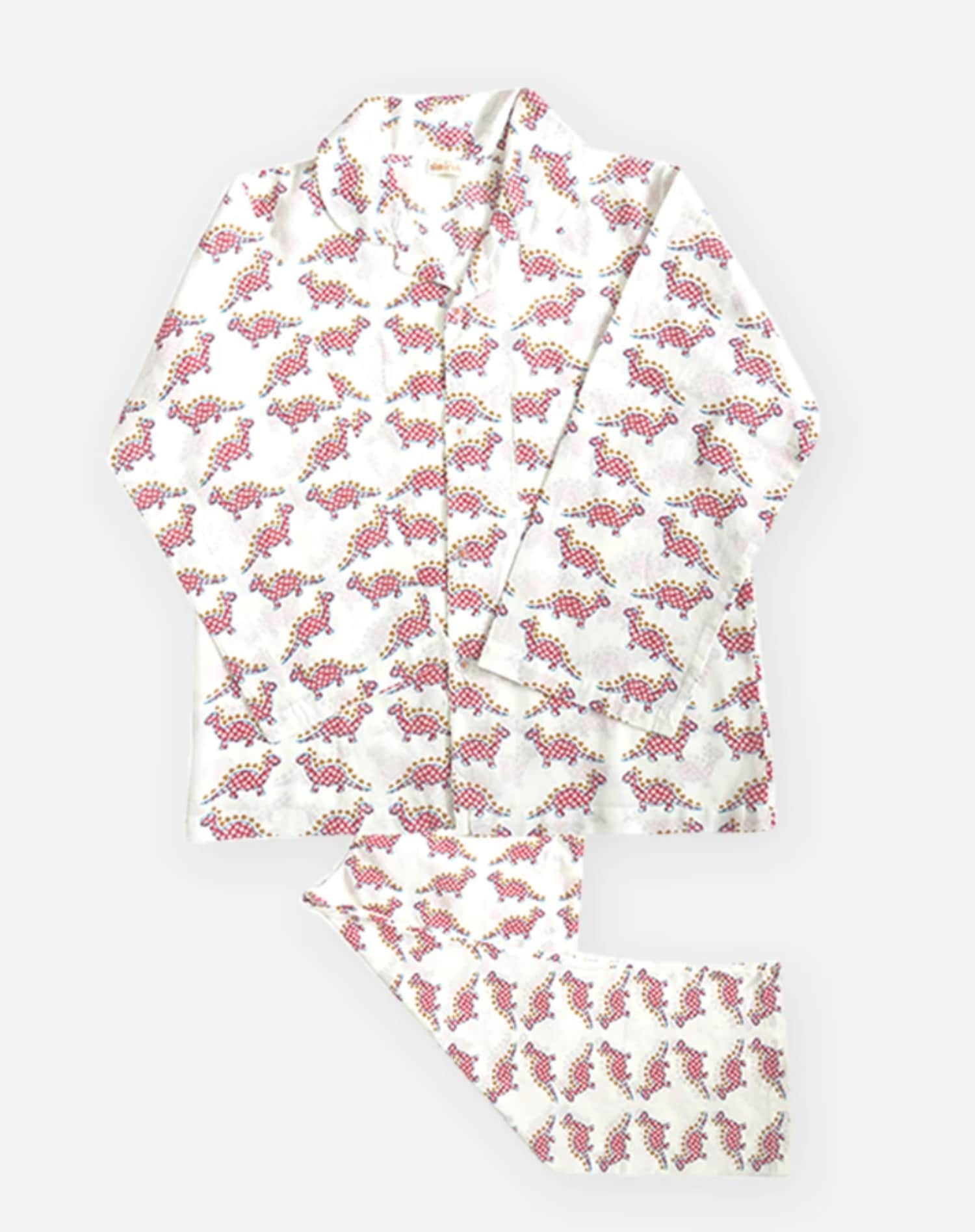 The Almirah Kids Cotton Pyjamas in Red Dinosaur print