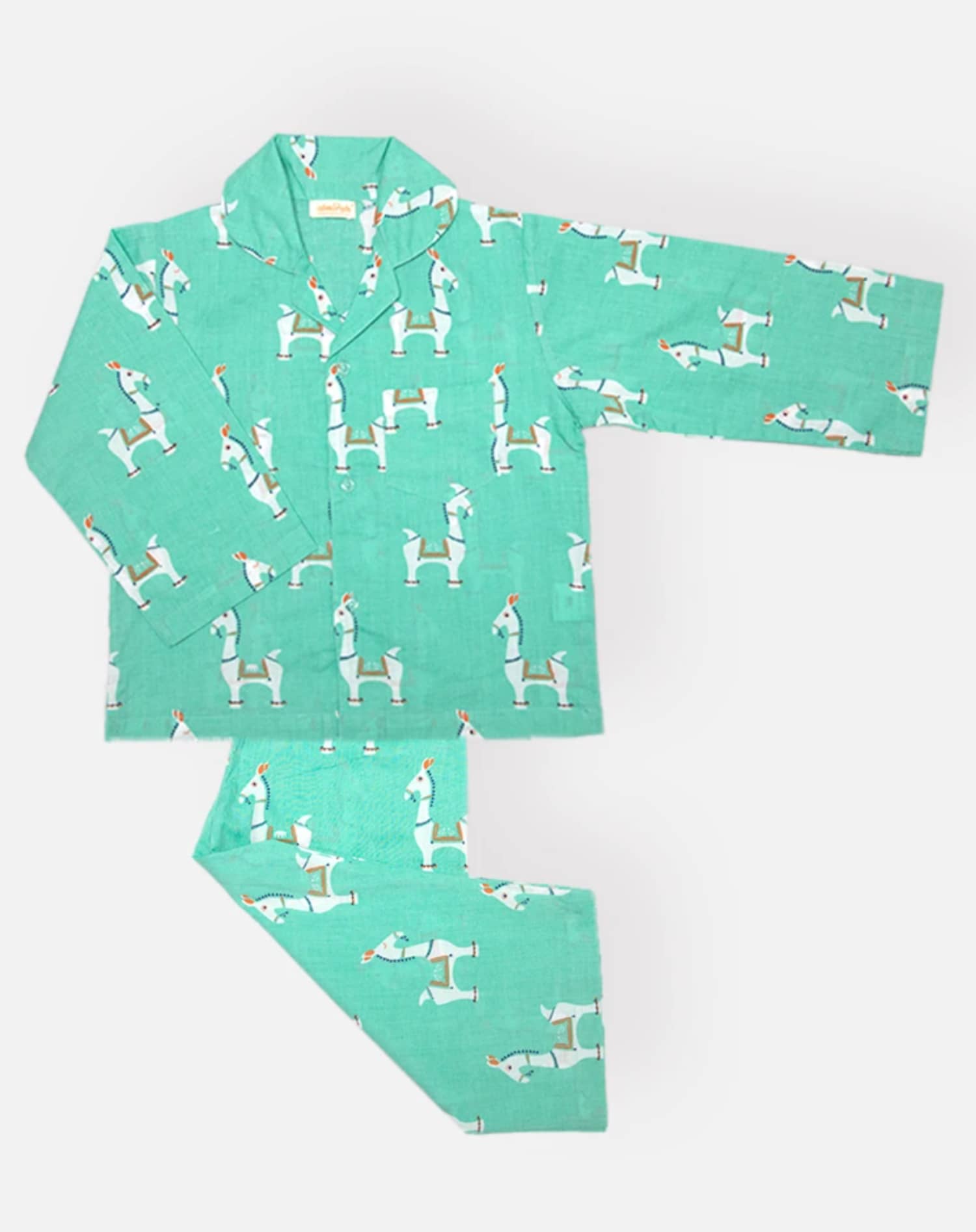 The Almirah Kids Cotton Pyjamas in Green Llama Print