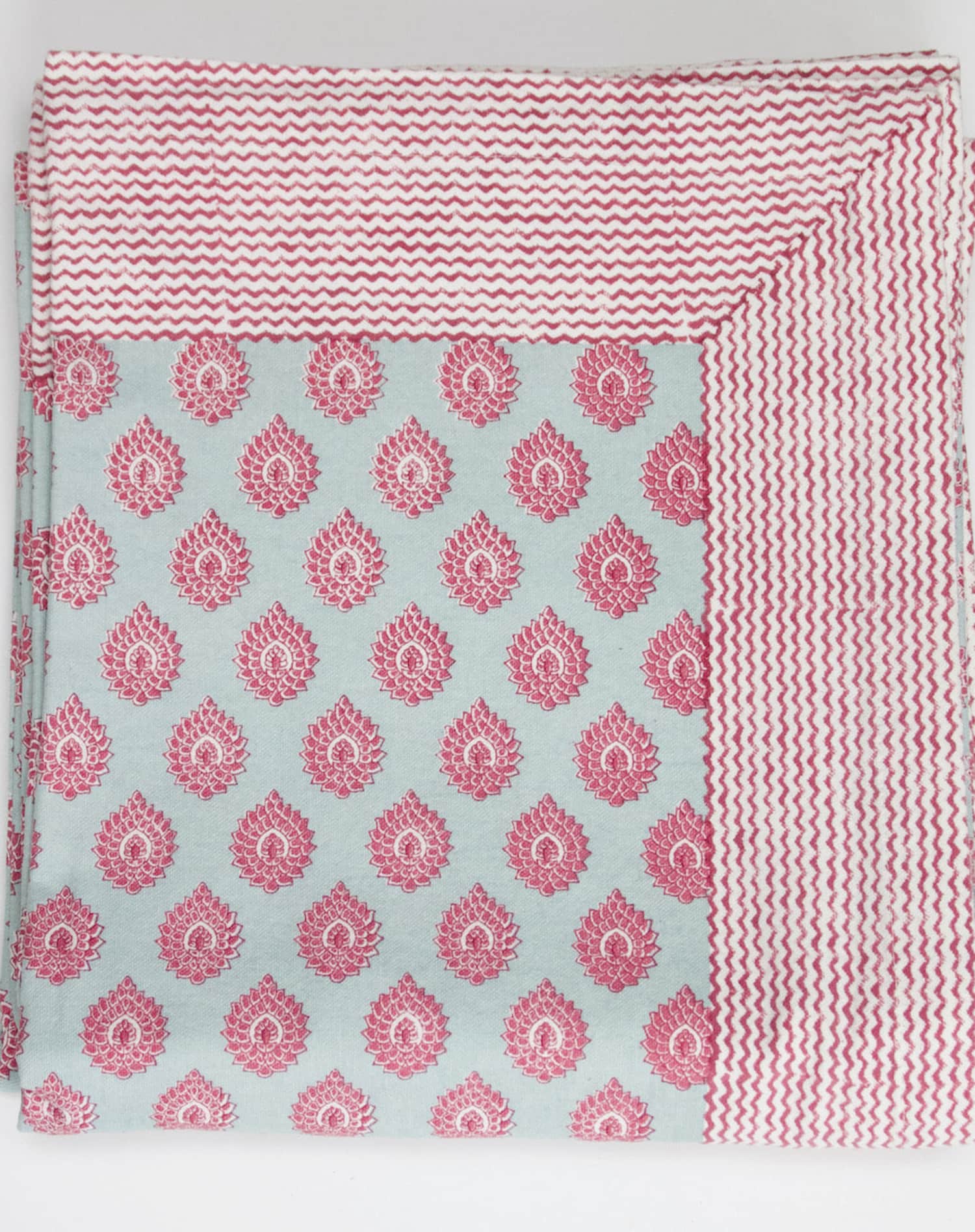 Roza Blue Extra Large Little Lotus Block Printed Cotton Tablecloth