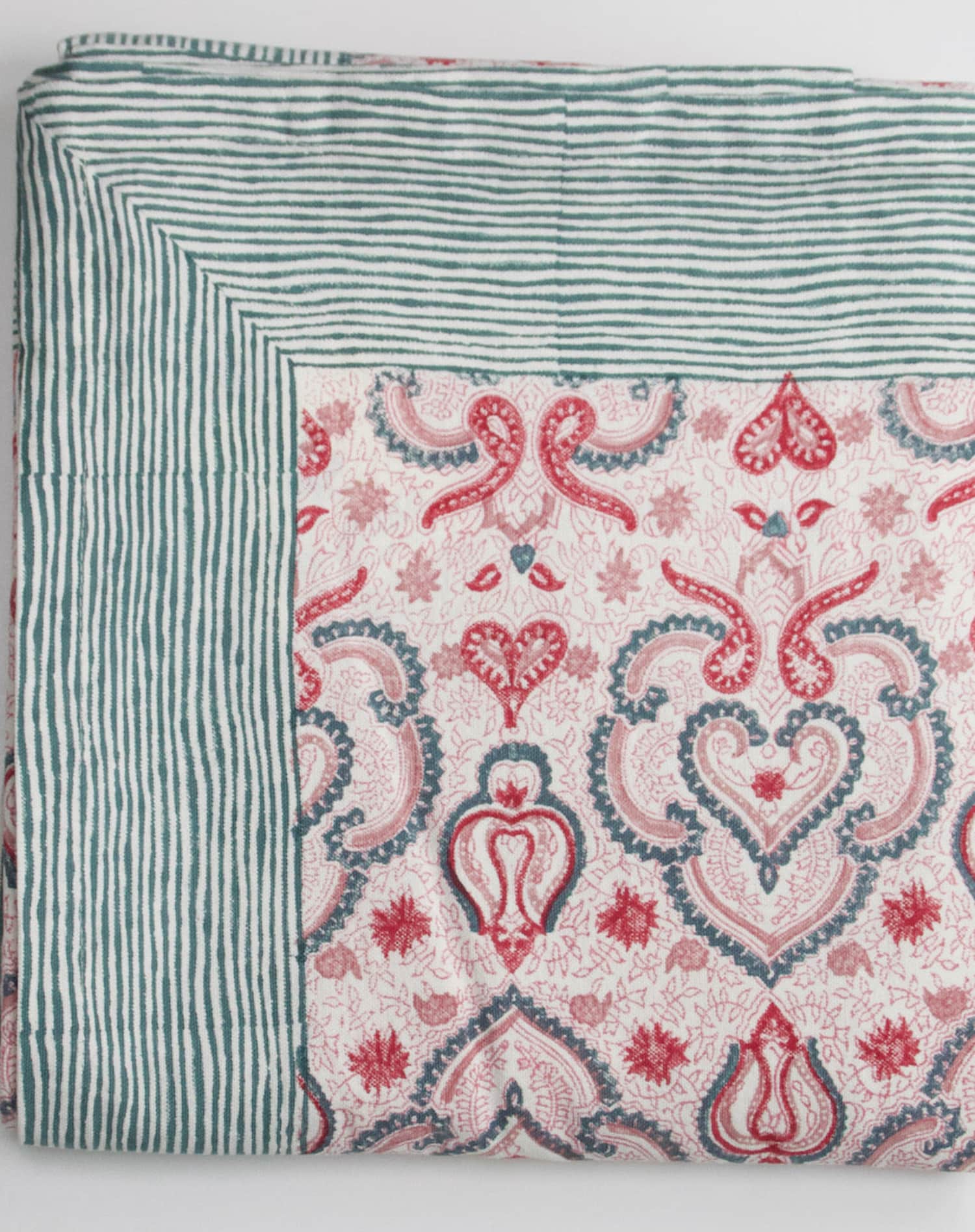 Roza Blue Extra Large Marigold Block Printed Cotton Tablecloth
