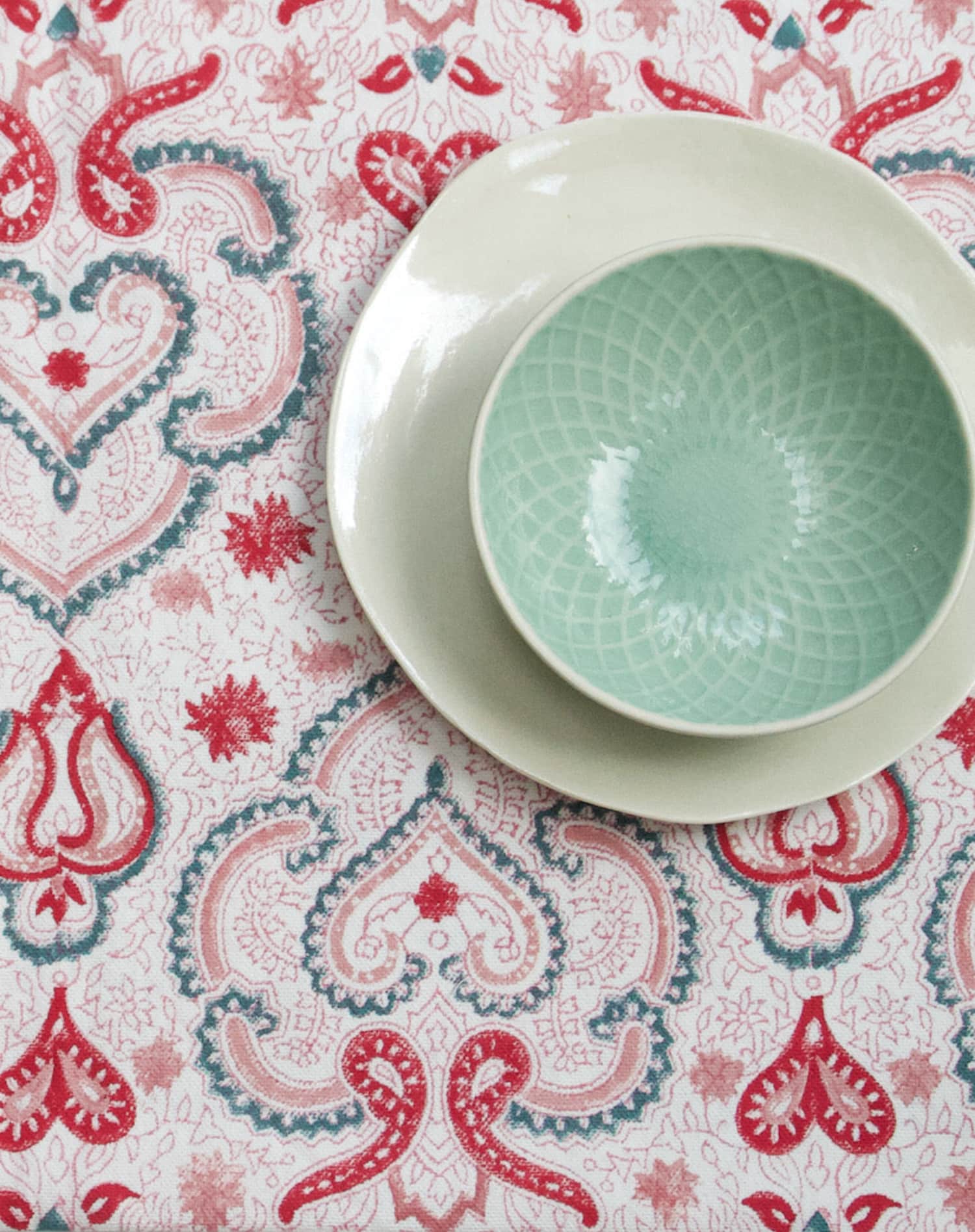 Roza Blue Extra Large Marigold Block Printed Cotton Tablecloth