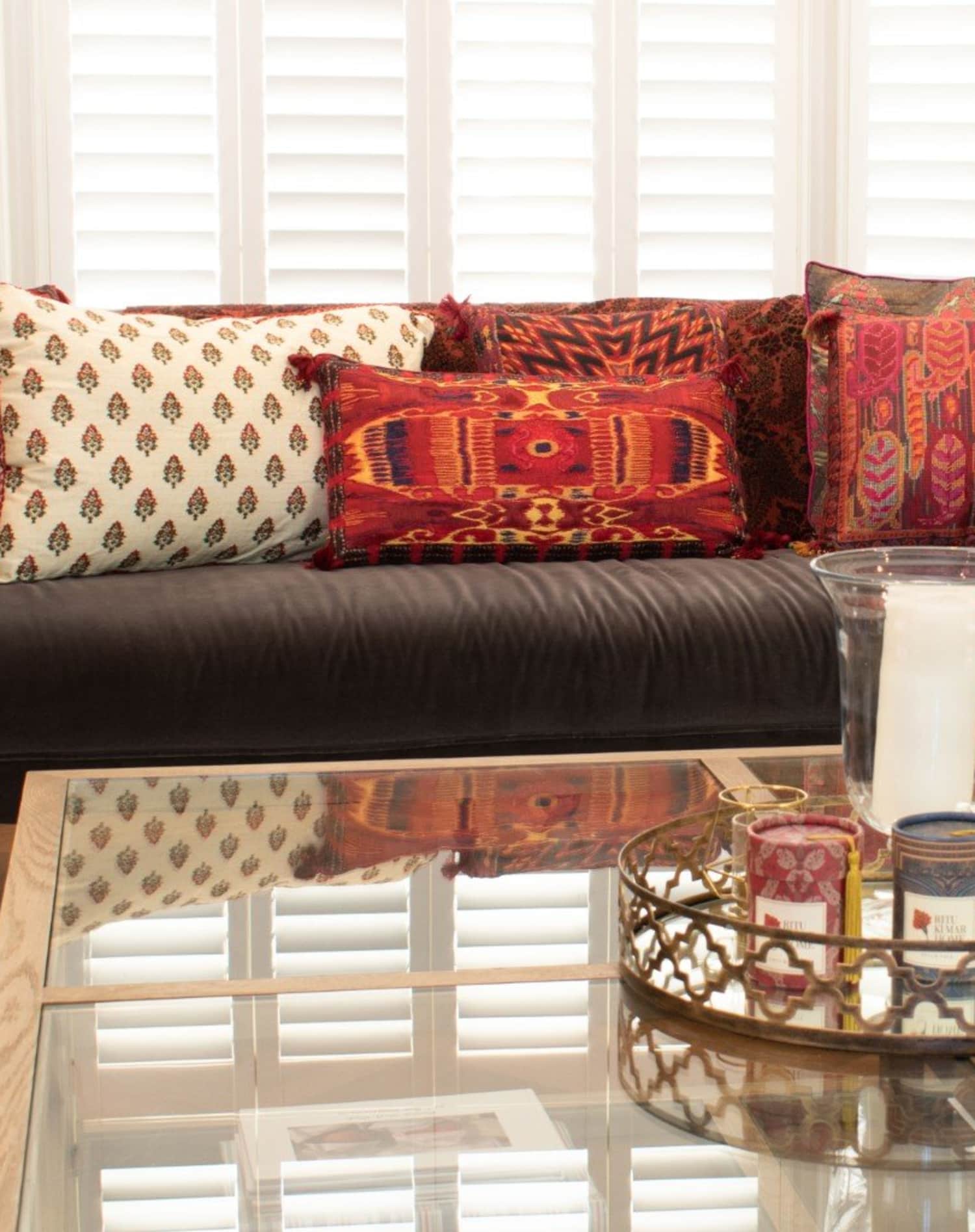 Ritu Kumar Ikat Cushion in Red Mysore Silk