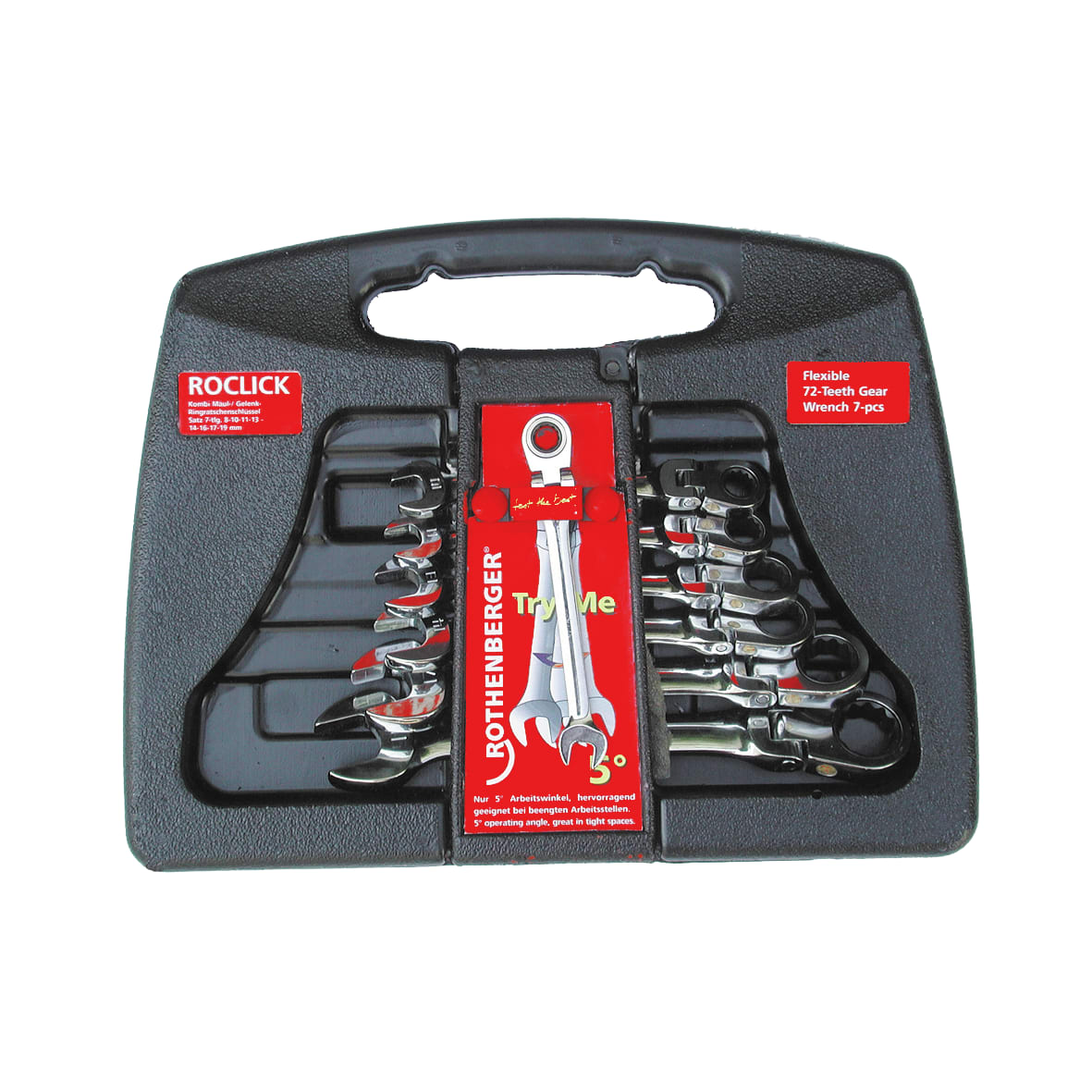 ROCLICK open-ended / hinged ratchet spanner set, 7-part | Open 