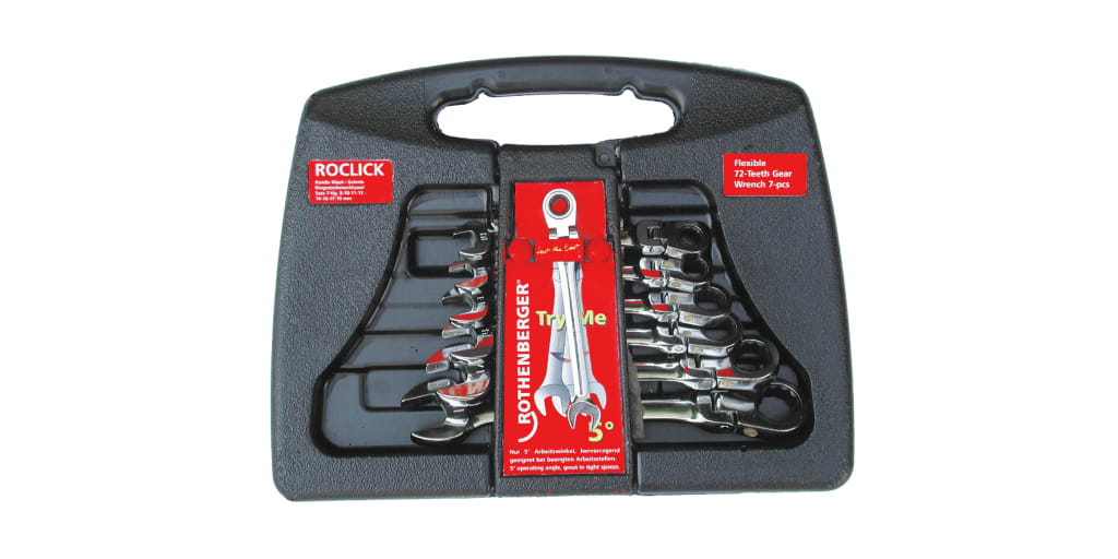 ROCLICK open-ended / hinged ratchet spanner set, 7-part | Open  