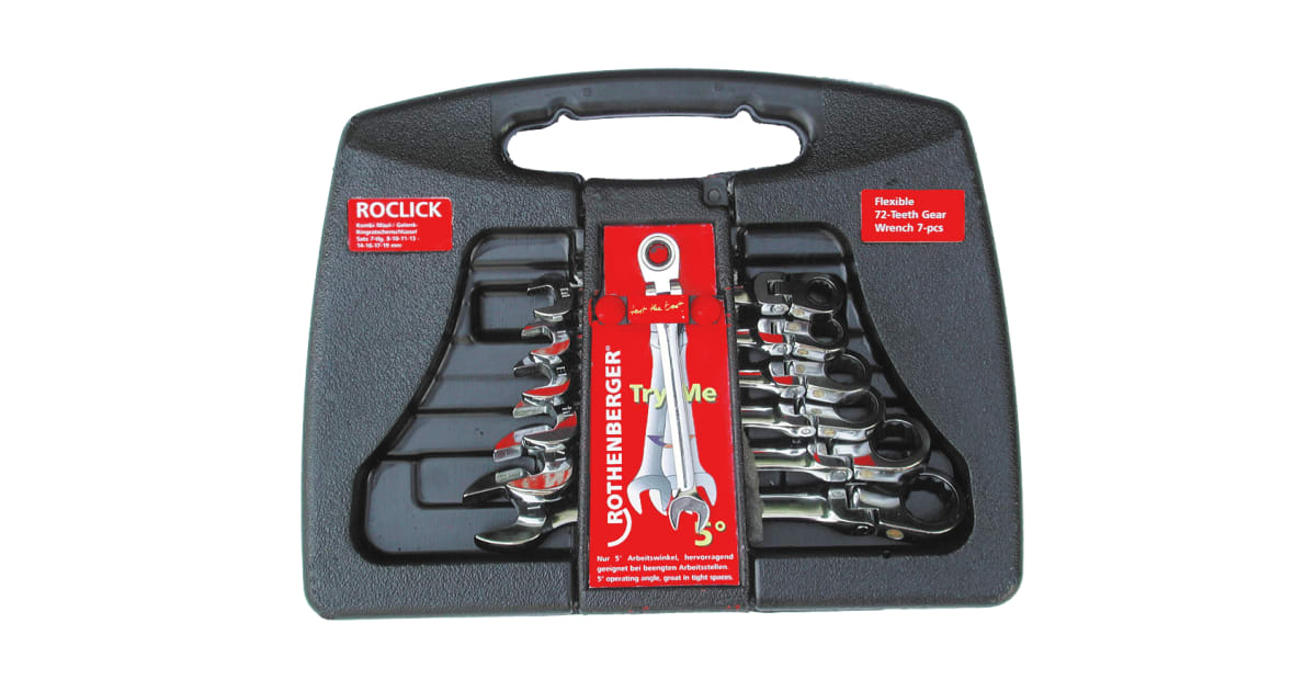 ROCLICK open-ended / hinged ratchet spanner set, 7-part | Open 