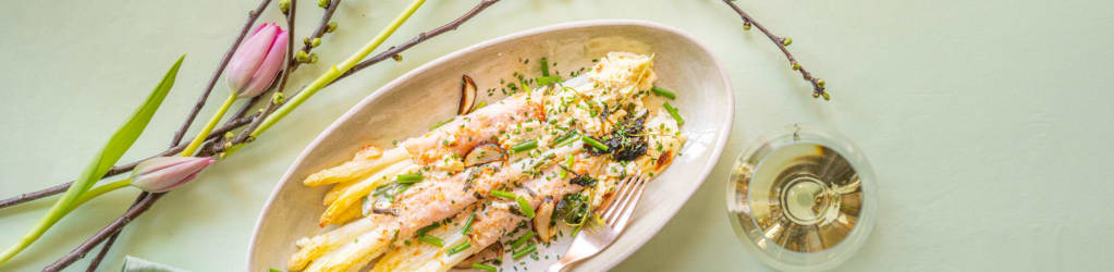Überbackene Spargel-Schinken-Rollen