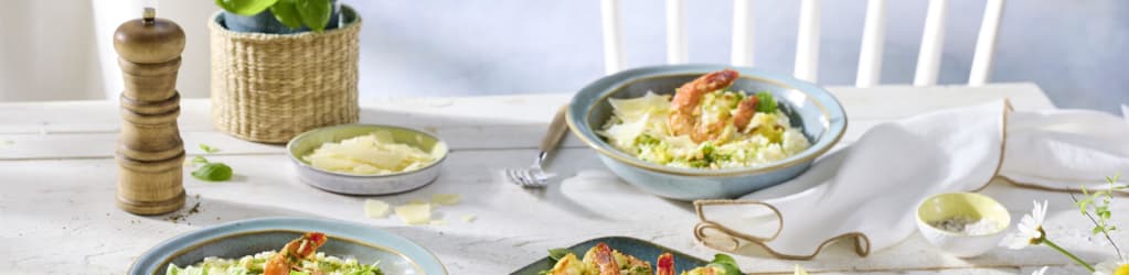 Pesto-Garnelen auf cremigem Zitronenrisotto