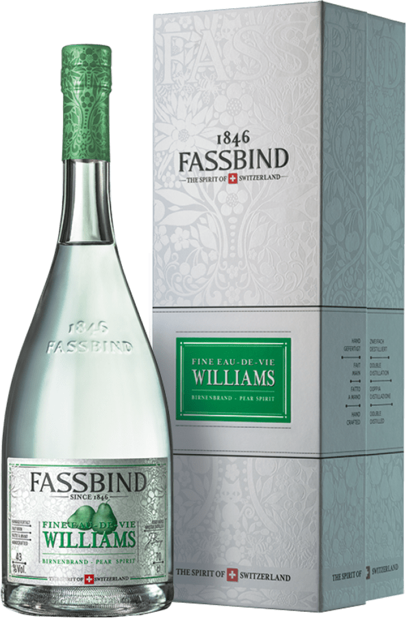 Fassbind Eau de Vie Williams in Geschenkverpackung