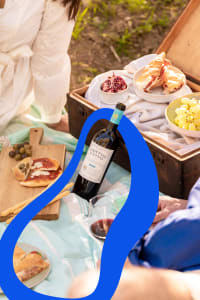 Picknick mit Decke, Koffer, Snacks und einer Flasche alkoholfreiem Doppio Passo Alternativa.