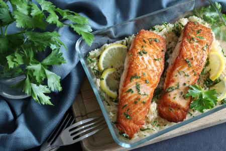 Gebratener Lachs mit Zitronenrisotto
