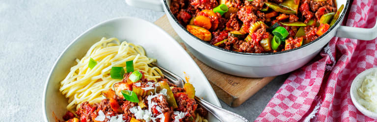 Spaghetti mit Frühlings-Bolognese