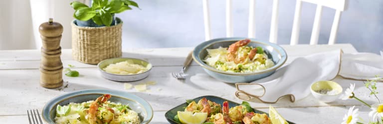 Pesto-Garnelen auf cremigem Zitronenrisotto