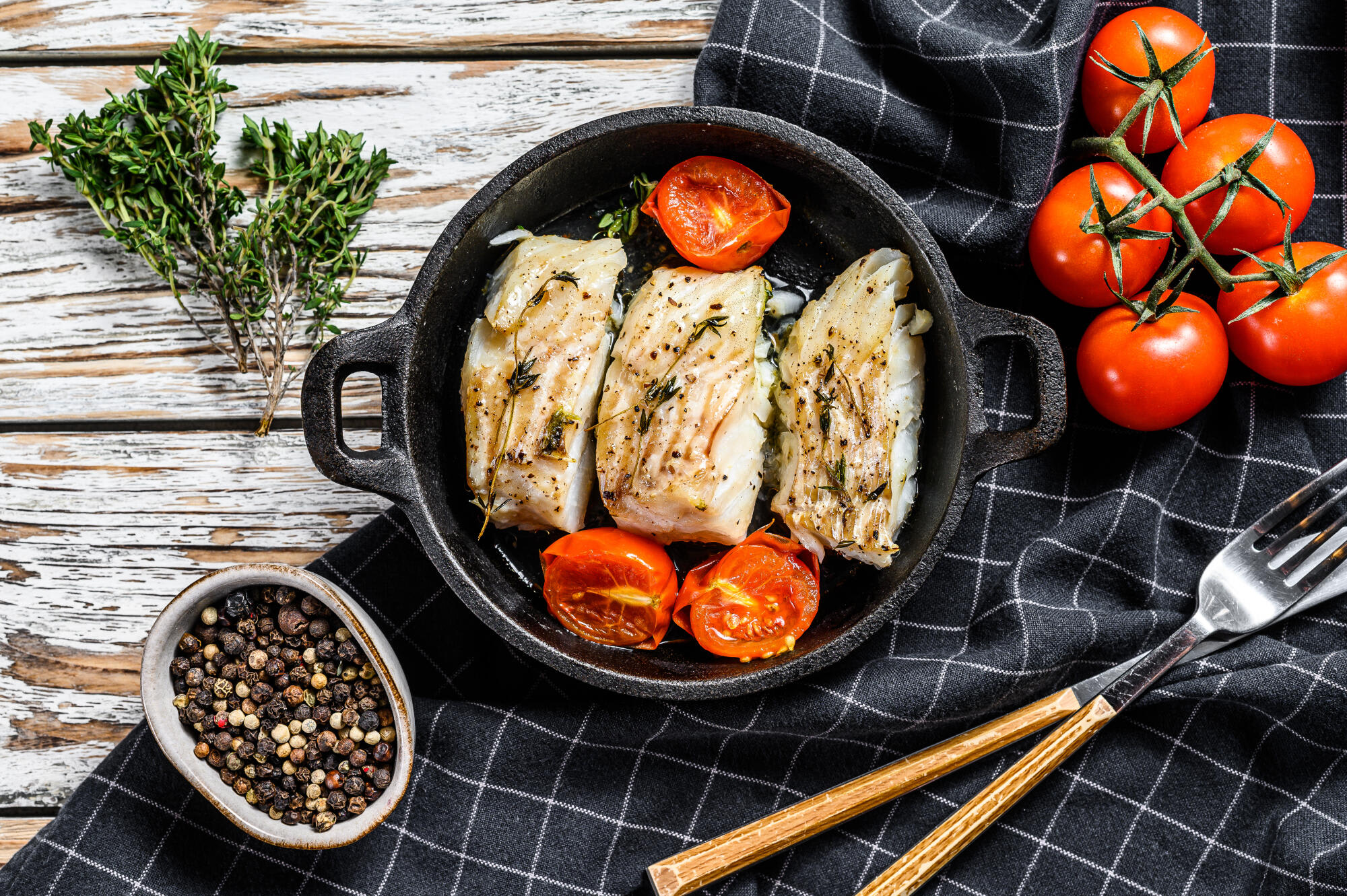 Kabeljau mit Tomaten-Crème en Papillote