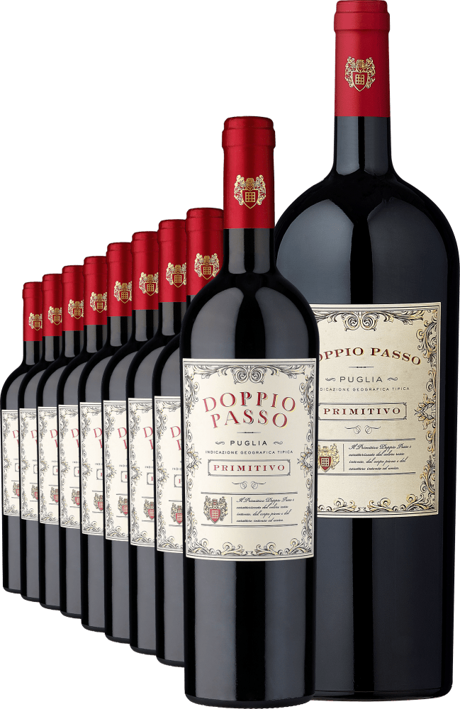 2021 Doppio Passo Primitivo im 9er-Vorratspaket inklusive Magnumflasche Botter Casa Vinicola S.P.A. Club of Wine DE