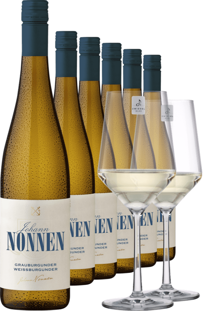 4002859982762 - 2022 Johann Nonnen Grauburgunder & Weißburgunder im 6er-Vorratspaket inkl 2er-Set Zwiesel Glas »PURE« 4002859982762 - 2022 Johann Nonnen Grauburgunder & Weißburgunder im 6er-Vorratspaket inkl 2er-Set Zwiesel Glas »PURE«