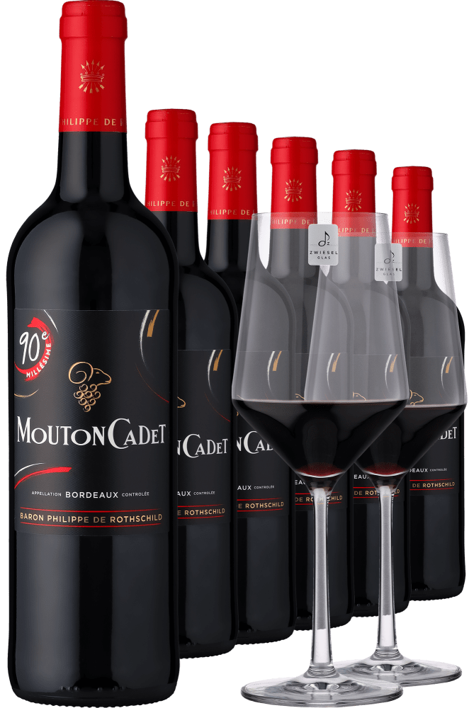 2020 Rothschild Mouton Cadet Rouge im 6er-Vorratspaket inklusive 2er-Set Zwiesel Glas »PURE« Baron Philippe de Rothschild Ludwig von Kapff DE