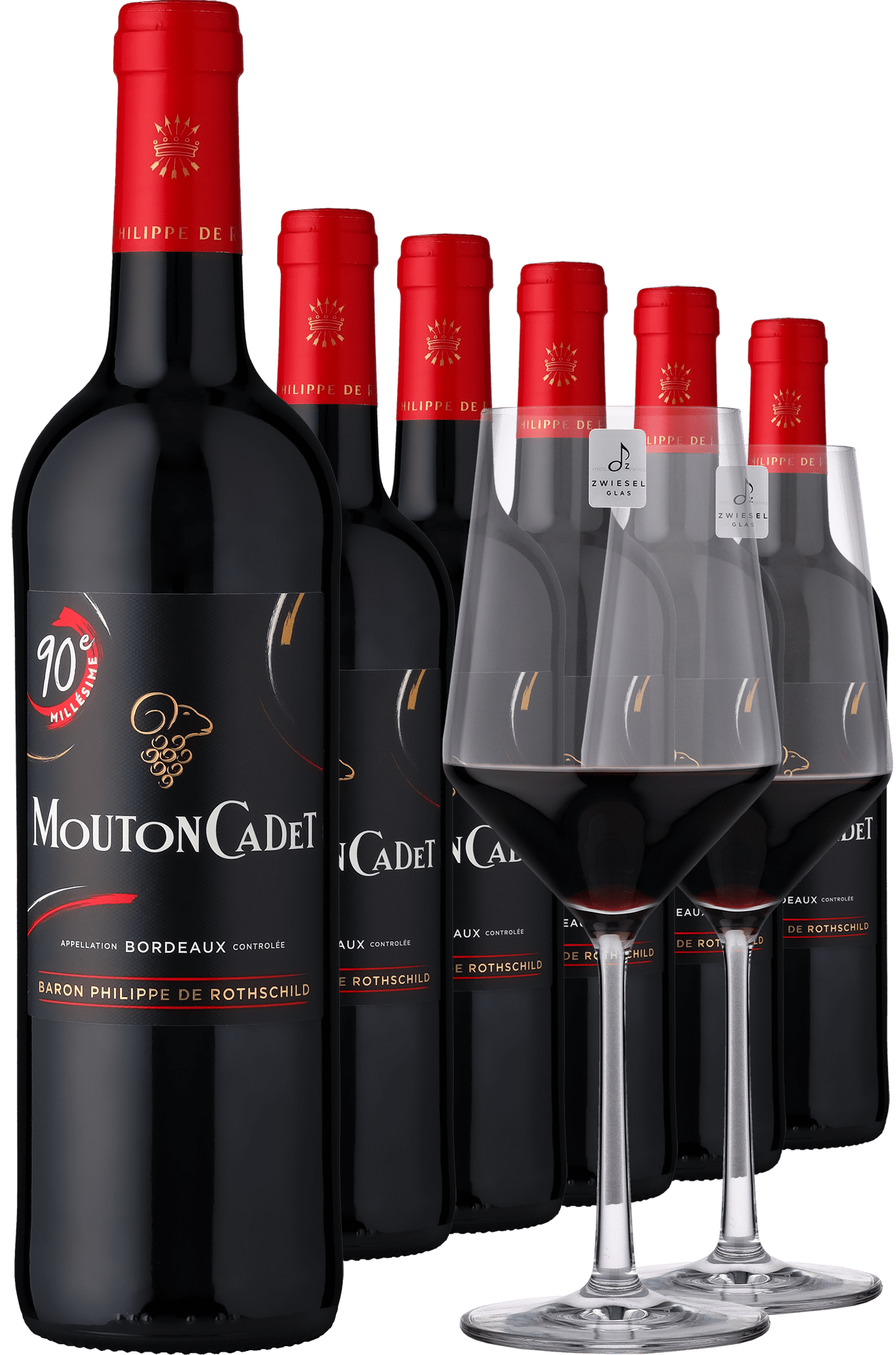 4002859981284 - 2018 Rothschild Mouton Cadet Rouge im 6er-Vorratspaket inklusive 2er-Set Zwiesel Glas »PURE« 4002859981284 - 2018 Rothschild Mouton Cadet Rouge im 6er-Vorratspaket inklusive 2er-Set Zwiesel Glas »PURE«