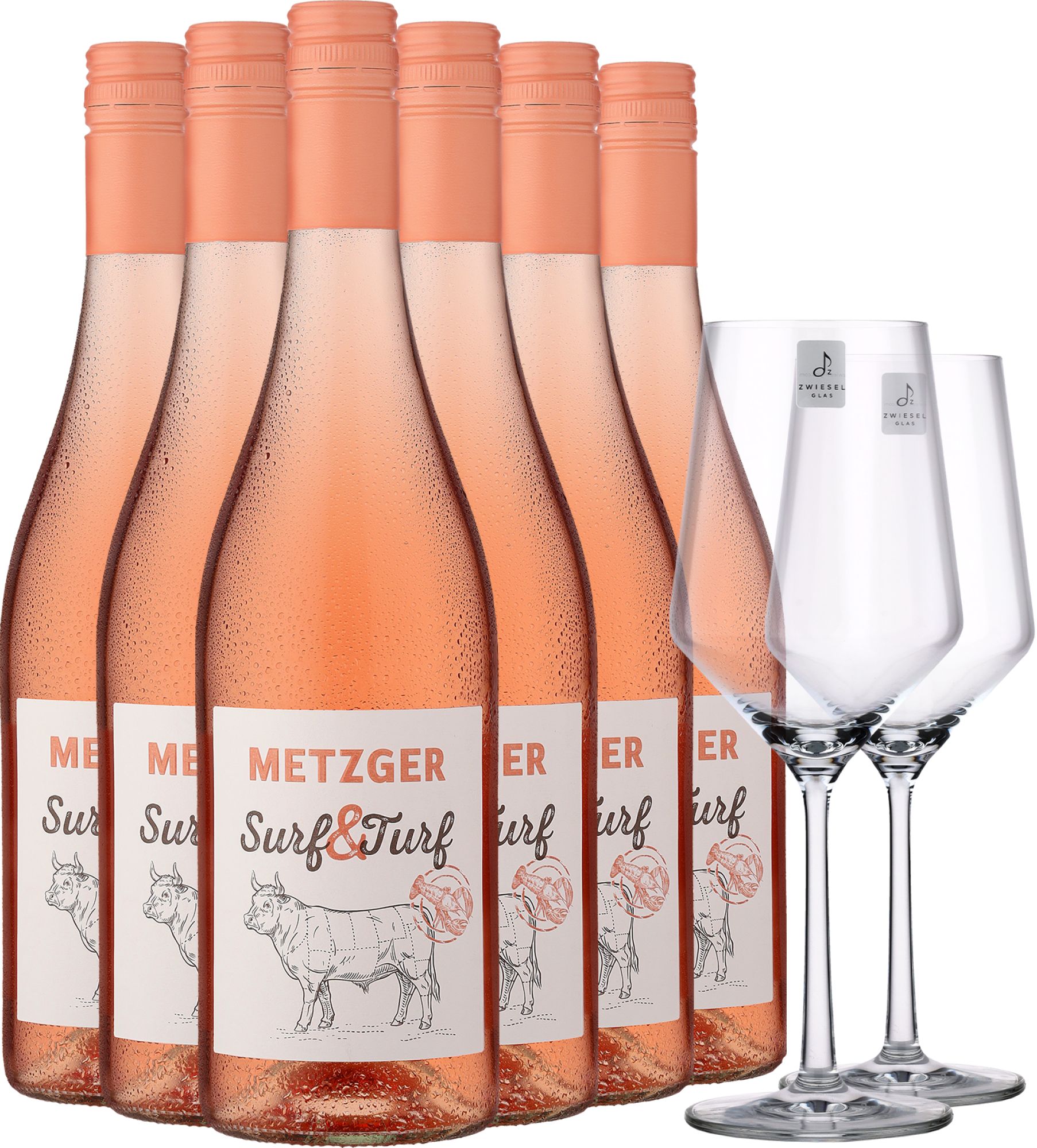 2025 Metzger »Surf’n’Turf« Rosé im 6er-Vorratspaket inklusive 2er-Set Gläser GRATIS