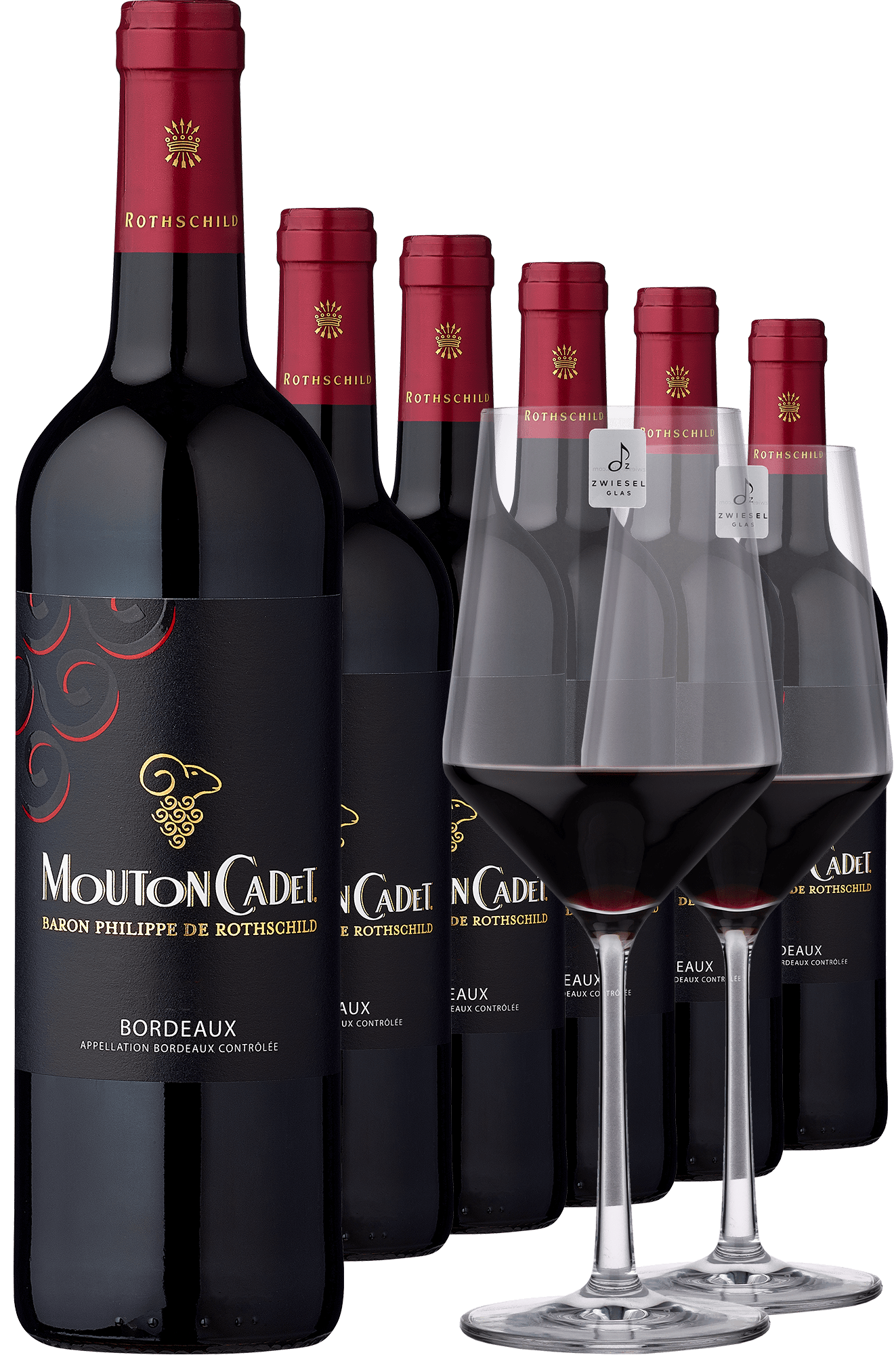 2020 Rothschild Mouton Cadet Rouge im 6er-Vorratspaket inklusive 2er-Set Zwiesel Glas »PURE«  Club of Wine DE