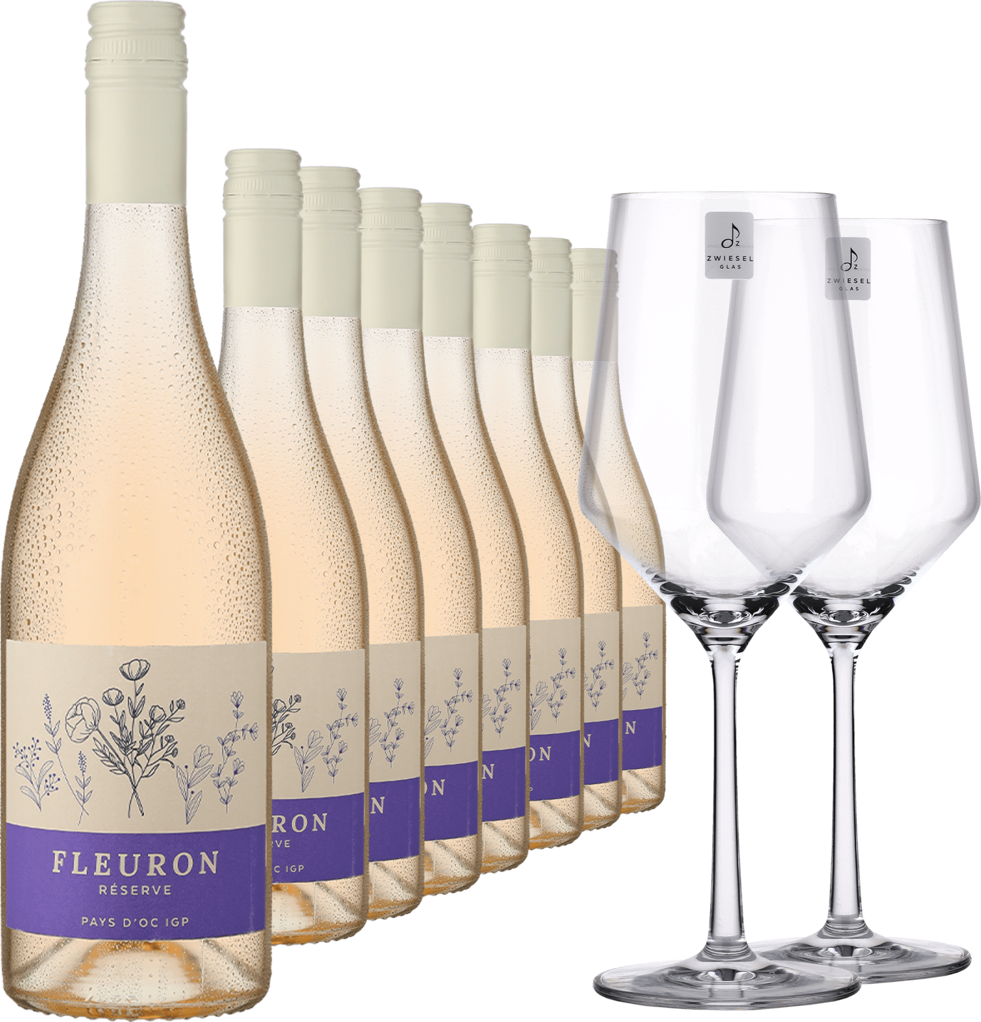 8er-Probierpaket »Fleuron Rosé + Gläser«