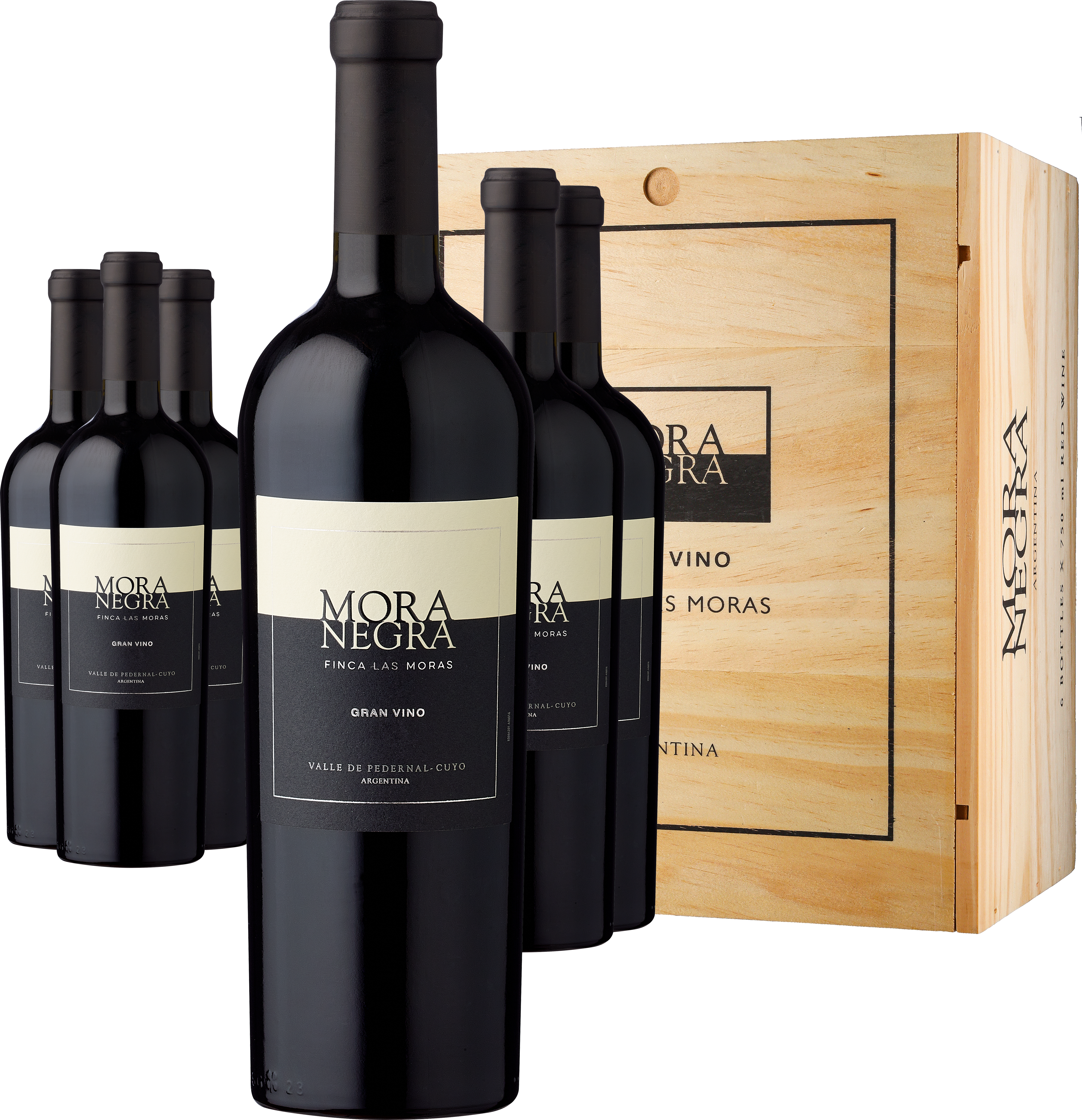 3+3-PAKET Finca Las Moras Mora Negra 2020 – in der Holzkiste Finca Las Moras Ludwig von Kapff DE