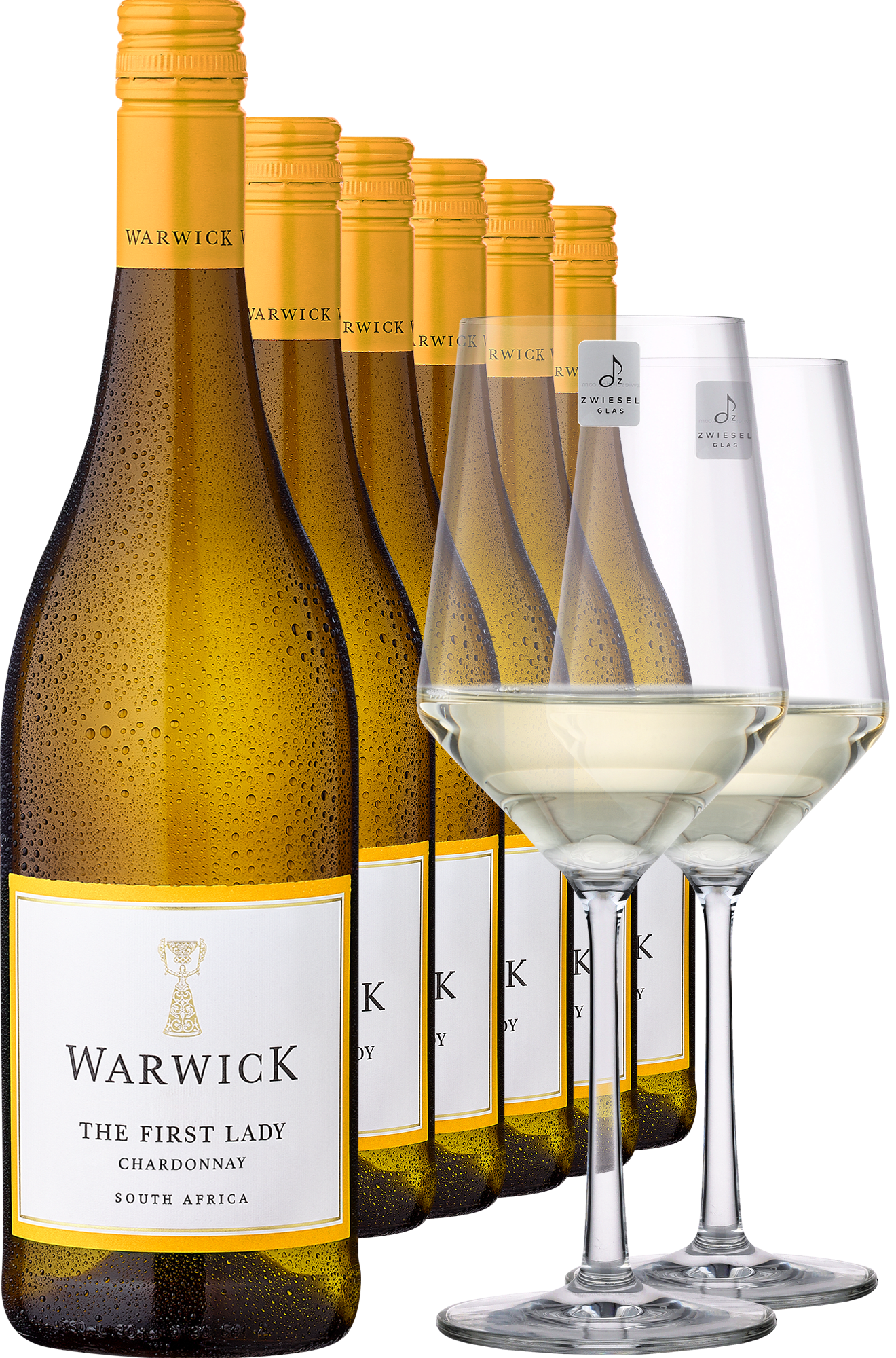 2024 Warwick Estate »The First Lady« Chardonnay im 6er-Vorratspaket inkl. 2er Zwiesel PURE Gläser-Set - Warwick Estate