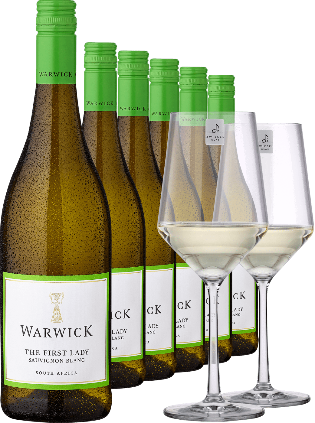 Image of 2022 Warwick Estate »The First Lady« Sauvignon Blanc im 6er-Vorratspaket inkl. 2er-Set Zwiesel Glas »PURE«