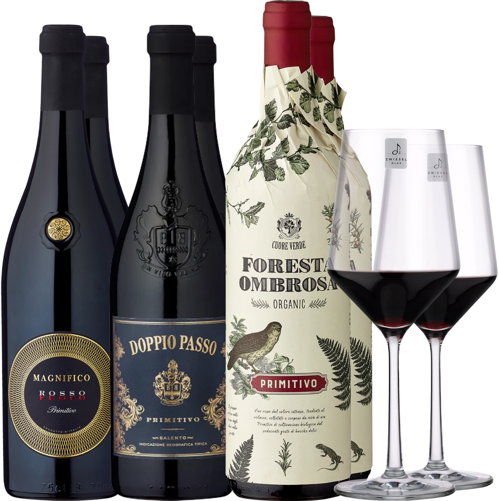 6er-Probierpaket »Samtiges Süditalien« inklusive 2er-Set Zwiesel-Gläser »PURE«  Ludwig von Kapff DE