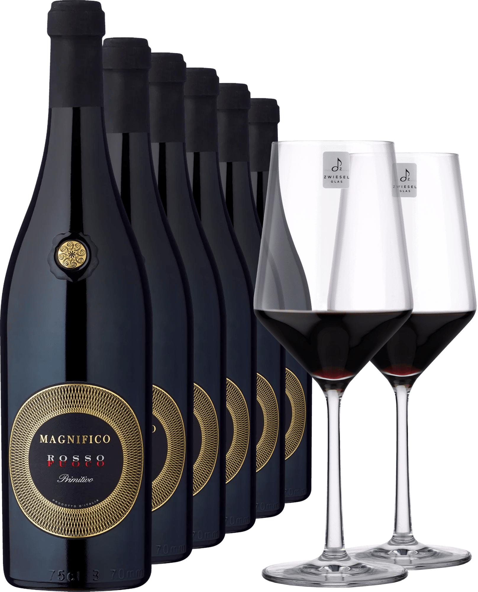 Image of 2024 Magnifico Fuoco Primitivo im 6er-Vorratspaket + 2er-Set Zwiesel Glas »PURE«