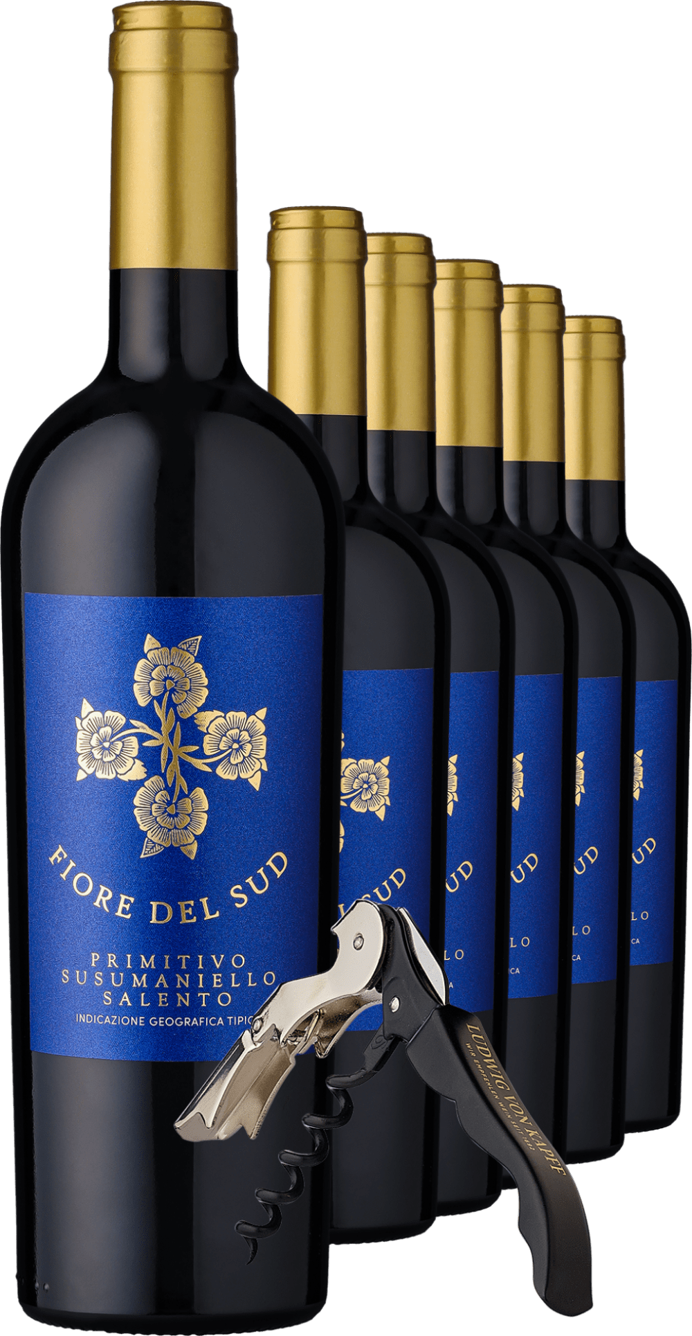 2024 Fiore del Sud Primitivo Susumaniello im 6er-Vorratspaket + GRATIS Kellnermesser