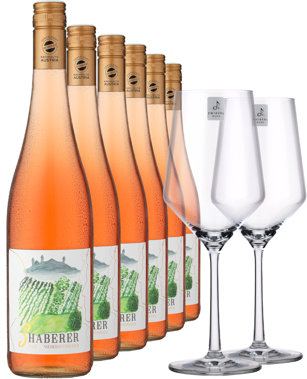 2025 Müller »3 Haberer« Rosé im 6er-Vorratspaket inkl. 2er-Set Zwiesel Glas »PURE«