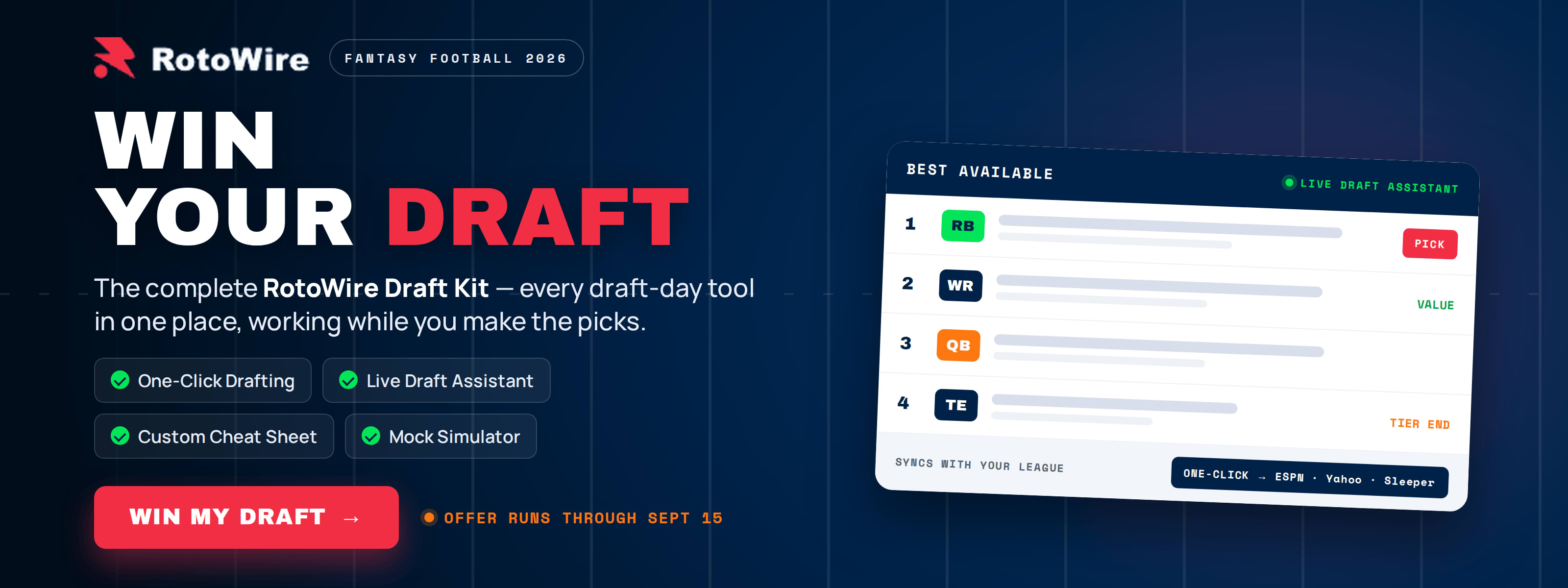 Best Fantasy Football Draft Tool for 2026: RotoWire Draft Pass With AI Draft Assistant