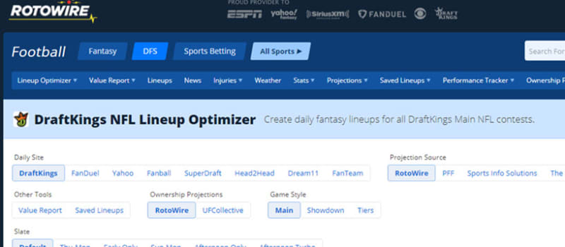 NFL Lineup Optimizer, Daily Fantasy Sports (DFS)