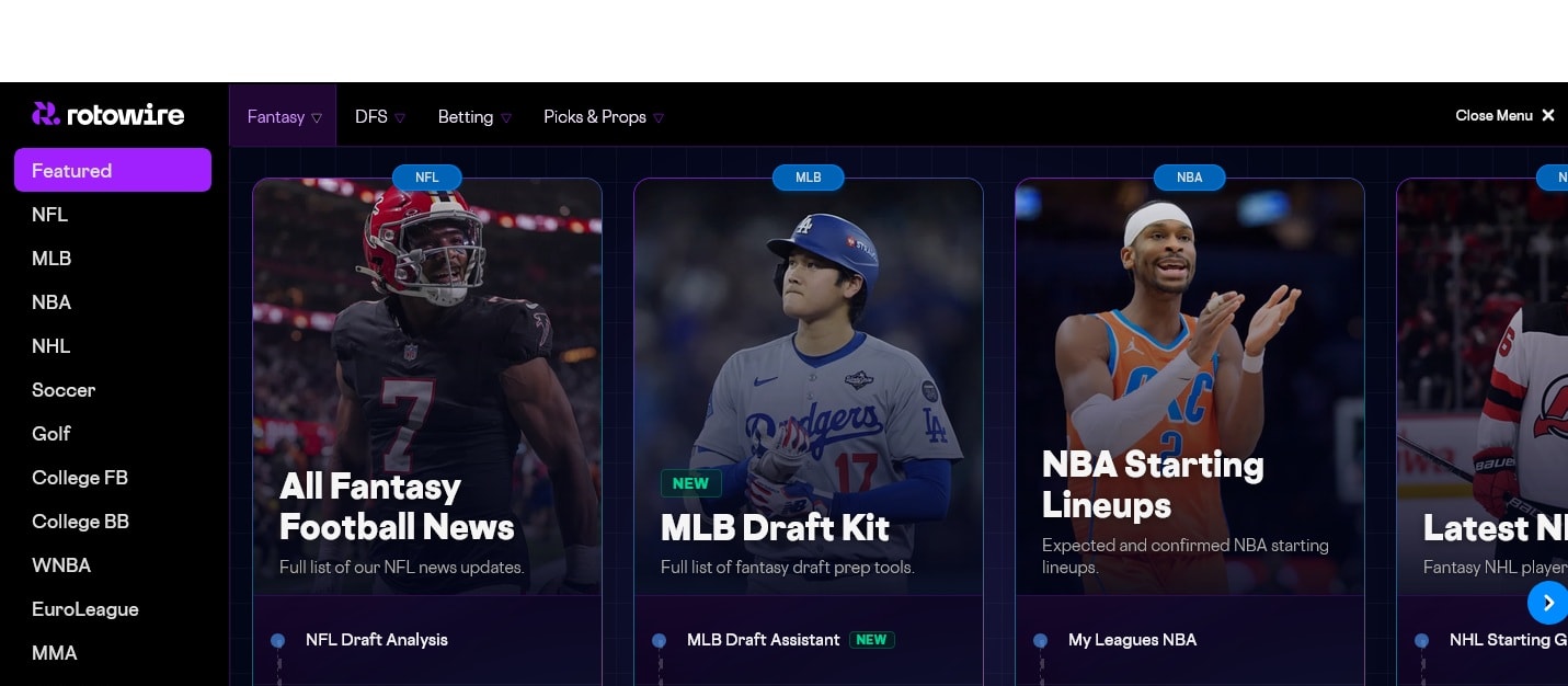 Announcing RotoWire's New Navigation