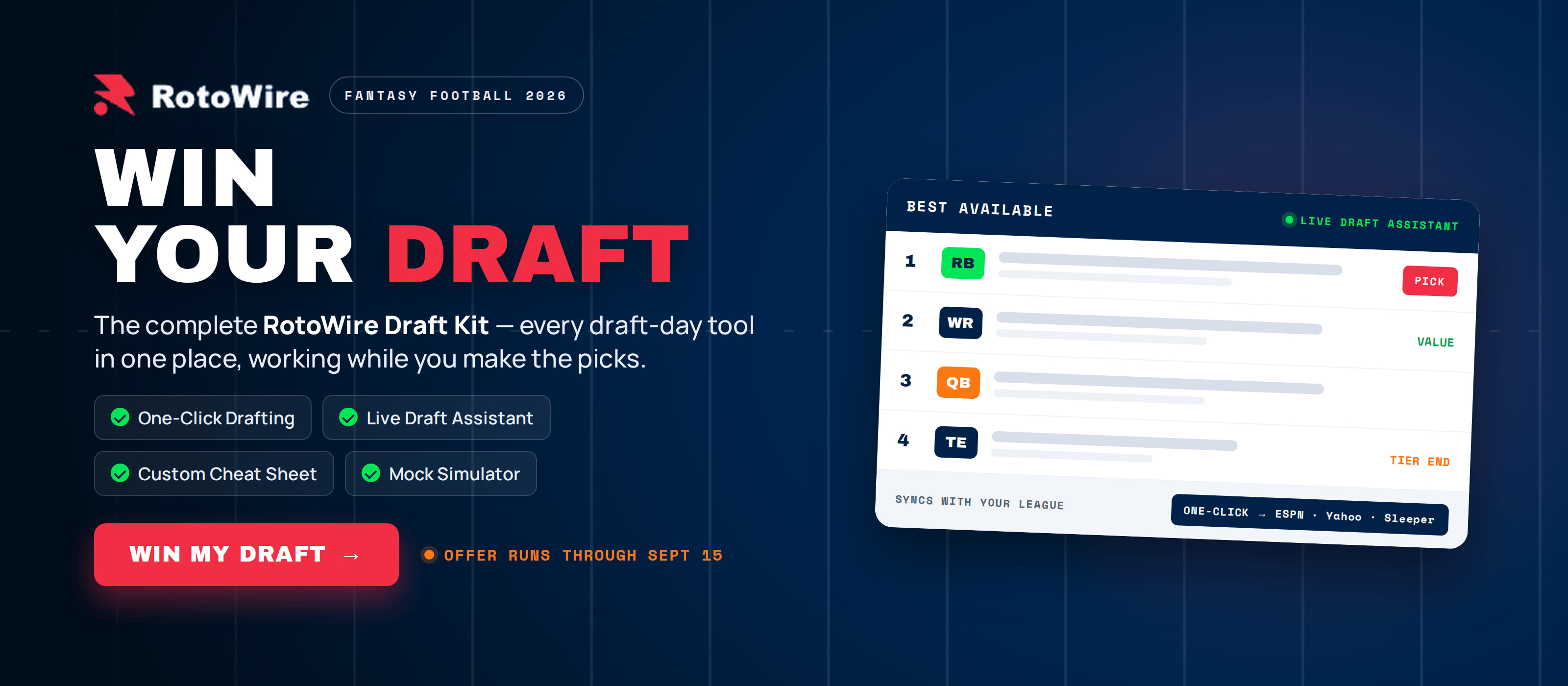Best Fantasy Football Draft Tool for 2026: RotoWire Draft Pass With AI Draft Assistant