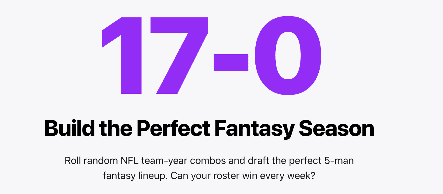 NFL 17-0 Game: Build an Undefeated Fantasy Football Team