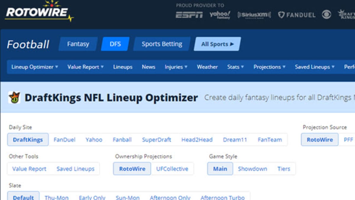 rotowire nfl lineup