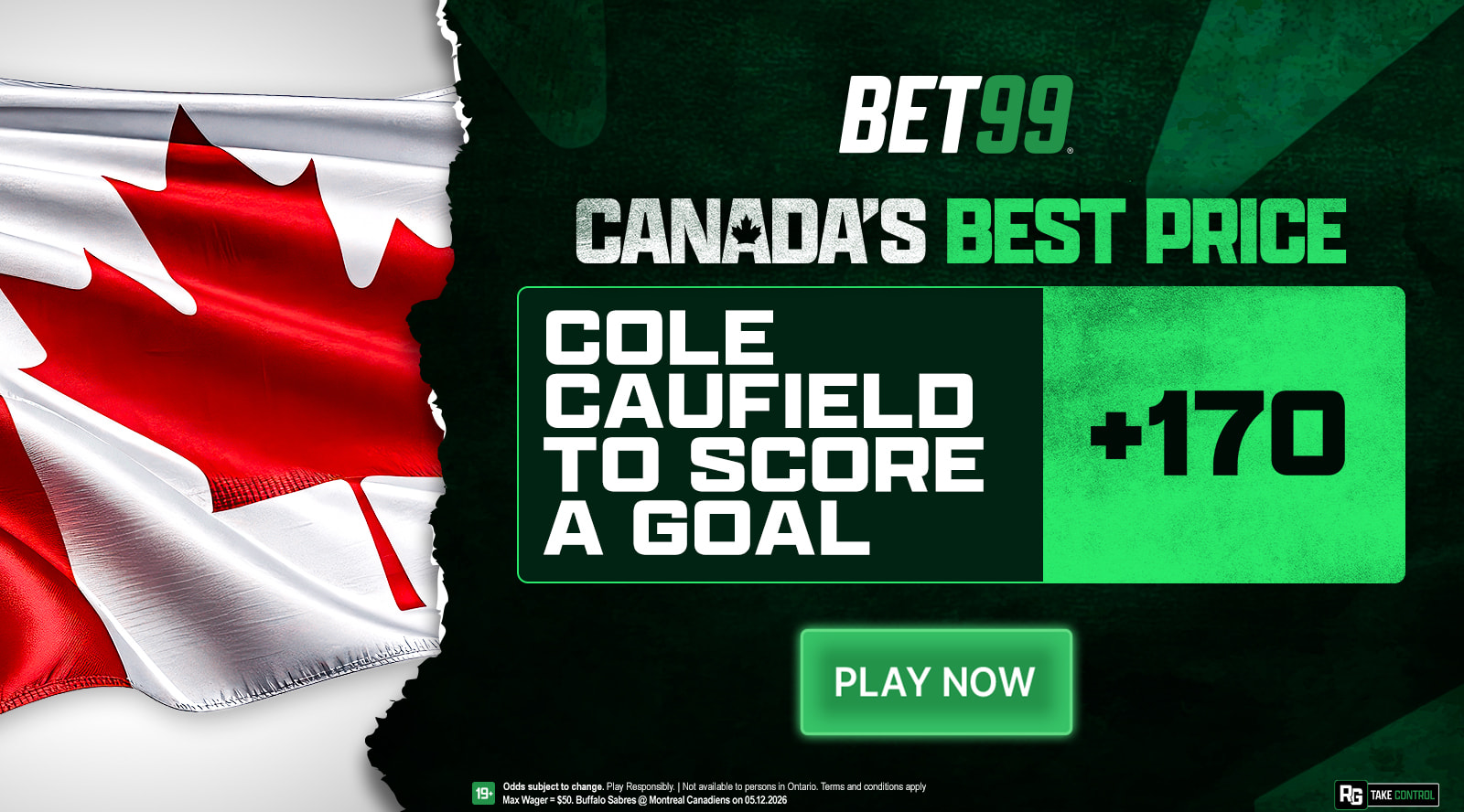 Canada's Best Price: Cole Caufield Anytime Goalscorer +170 With BET99