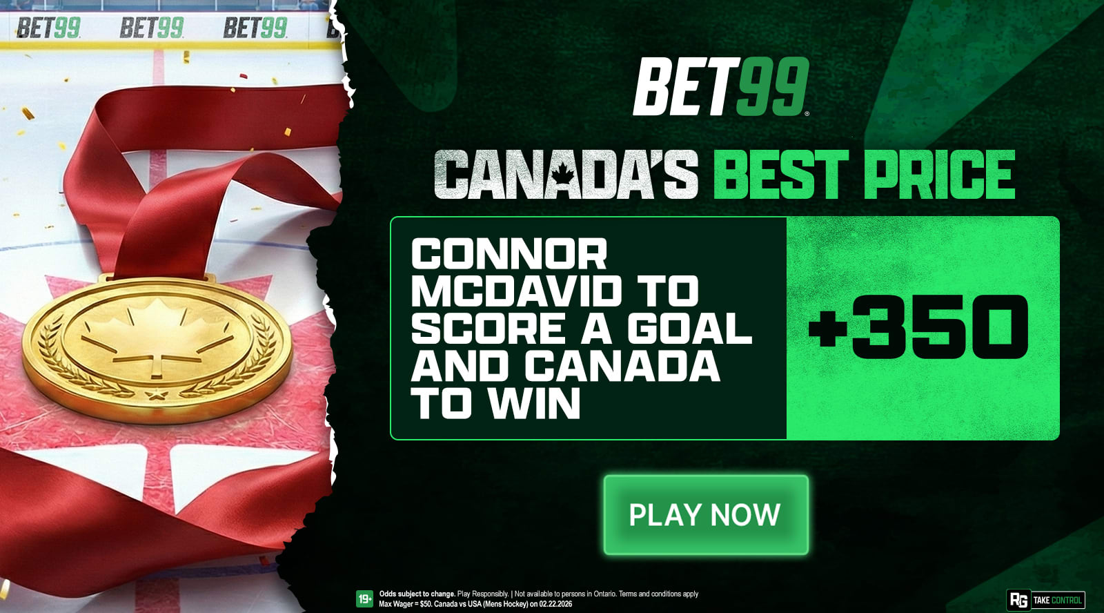 BET99 Boosting Olympics Hockey Final! Canada's Best Price for McDavid Goal + CAN ML +350