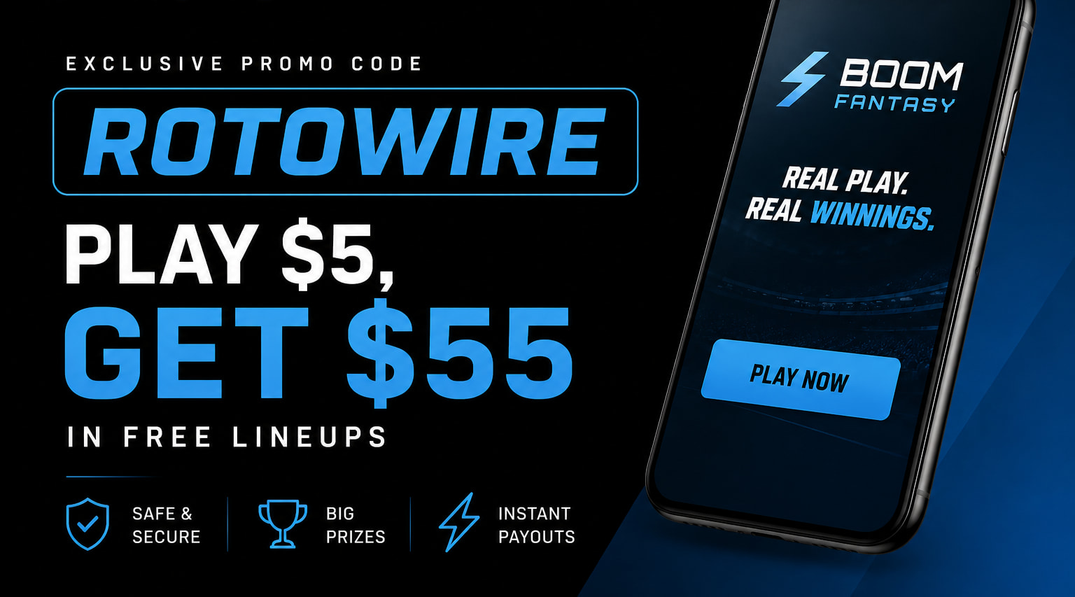 Boom Fantasy Promo Code: Play $5, Get $55 in Lineups