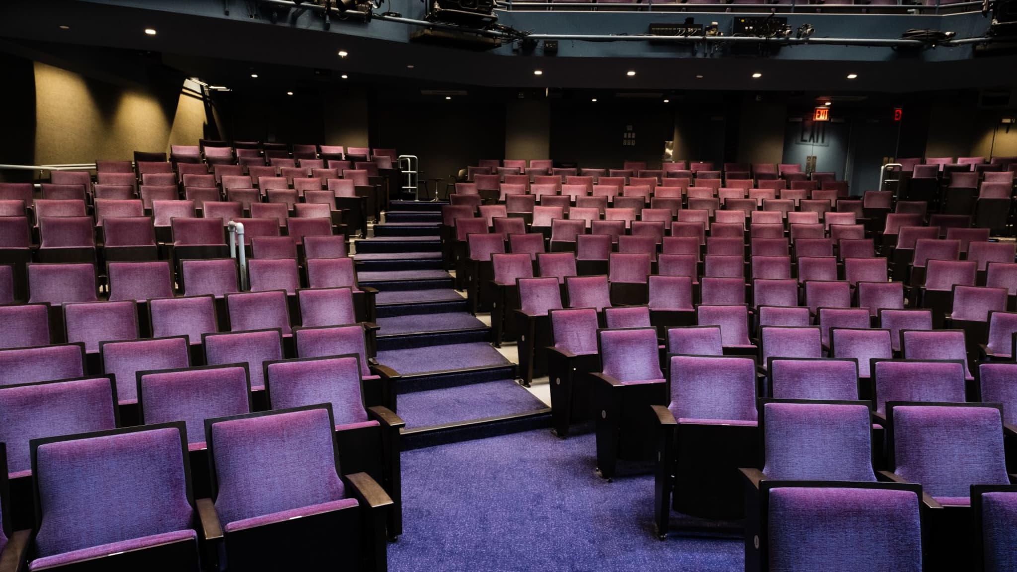 The empty orchestra section of the Laura Pels Theatre.